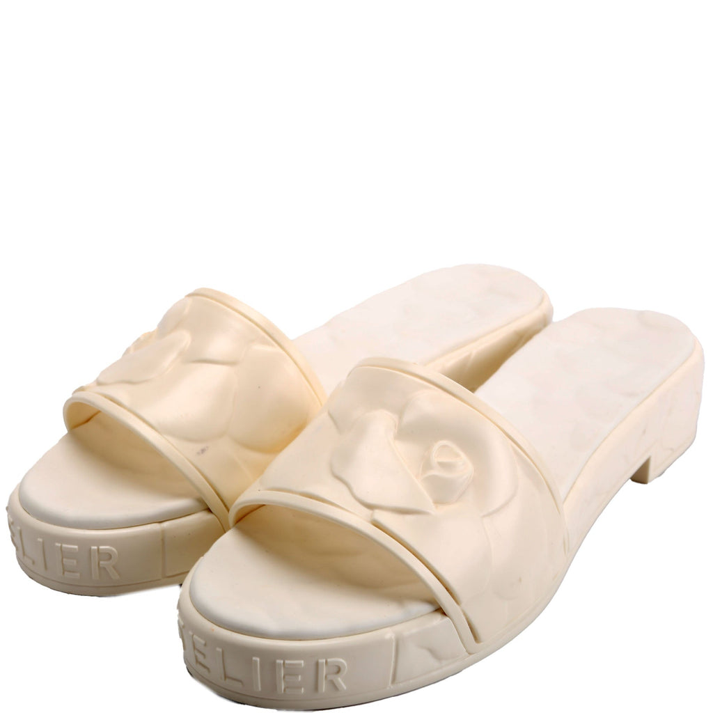 Platform Sculpted Poolside Mules Size 42 White
