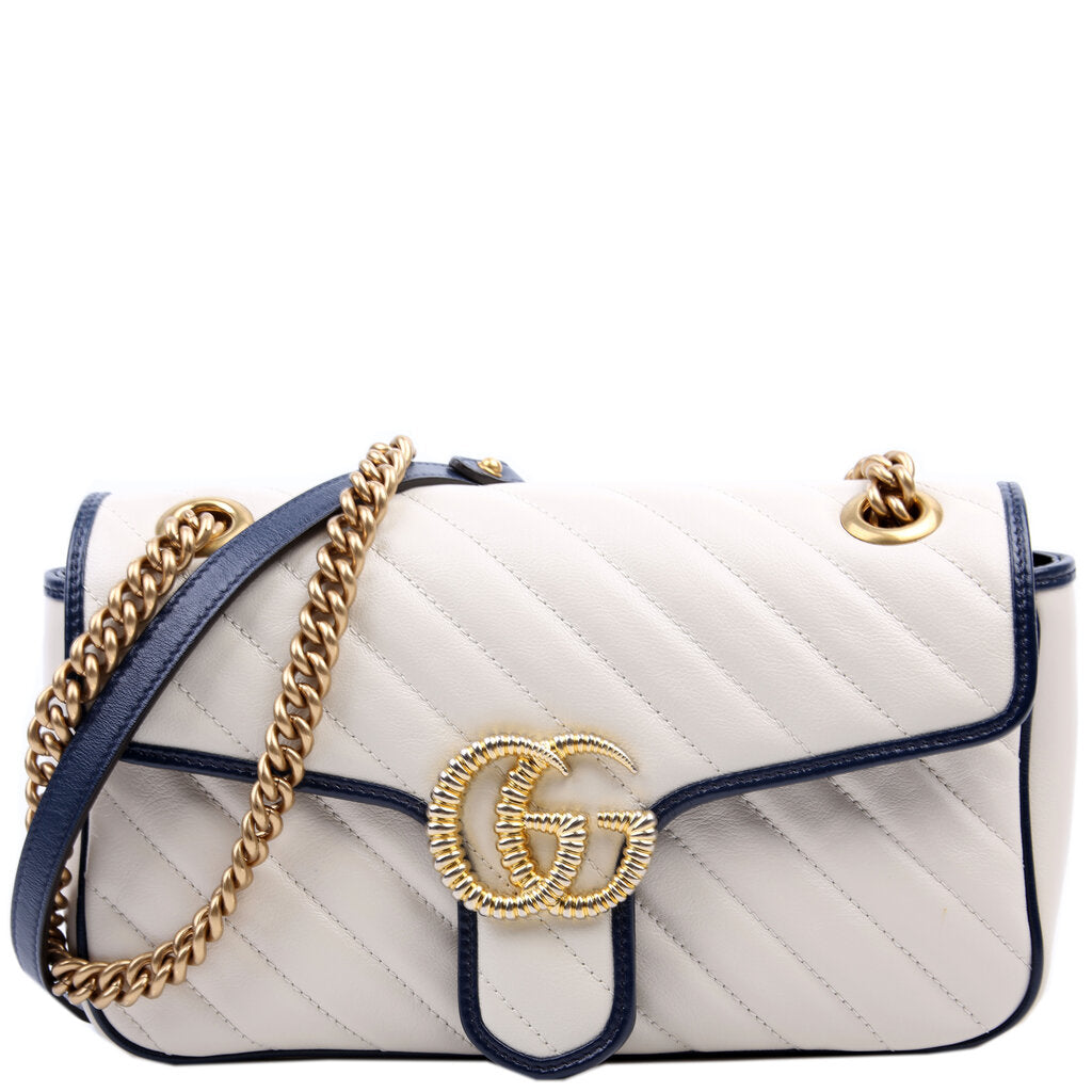 443497 Marmont Torchon Shoulder Small Flap Ivory/Navy