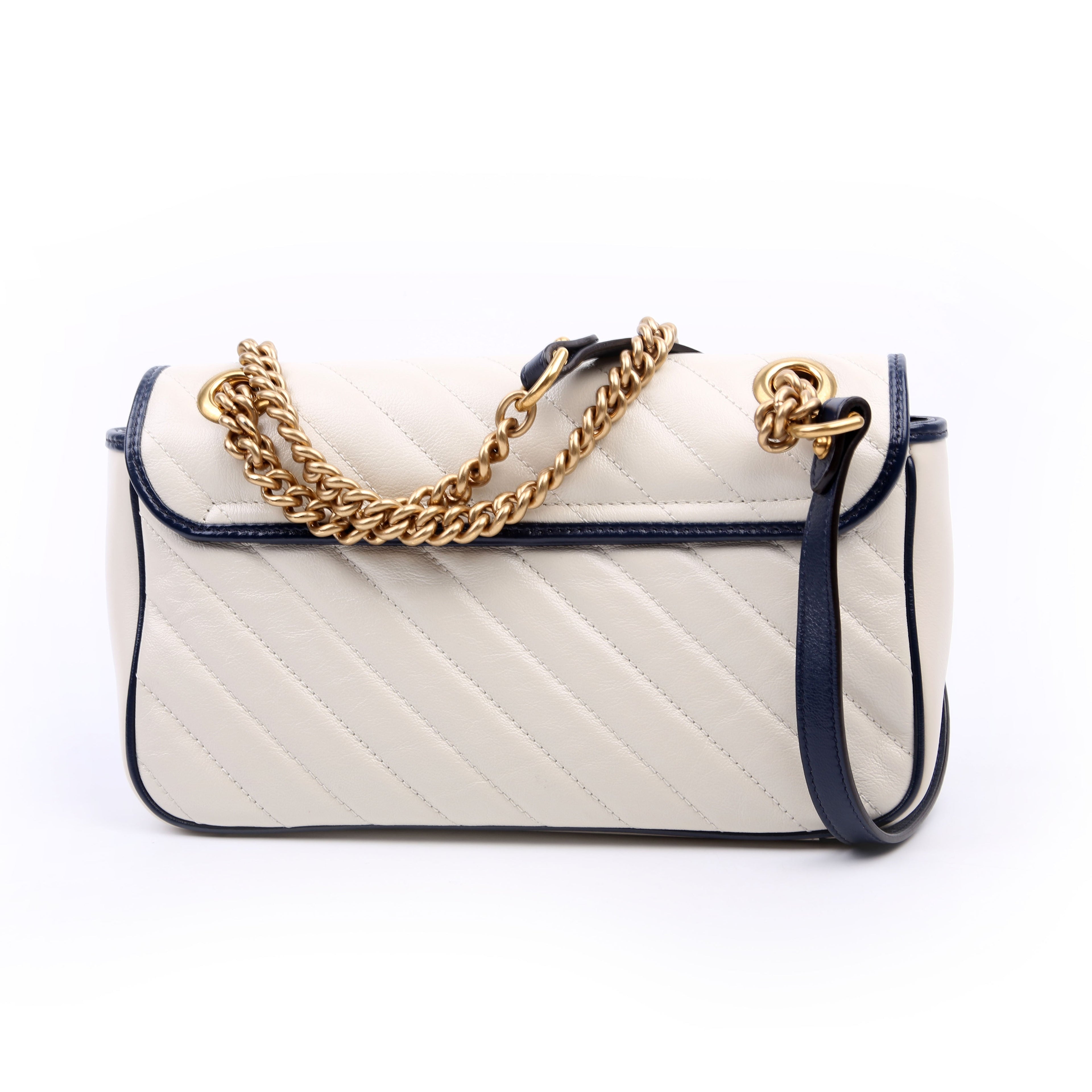 443497 Marmont Torchon Shoulder Small Flap Ivory/Navy