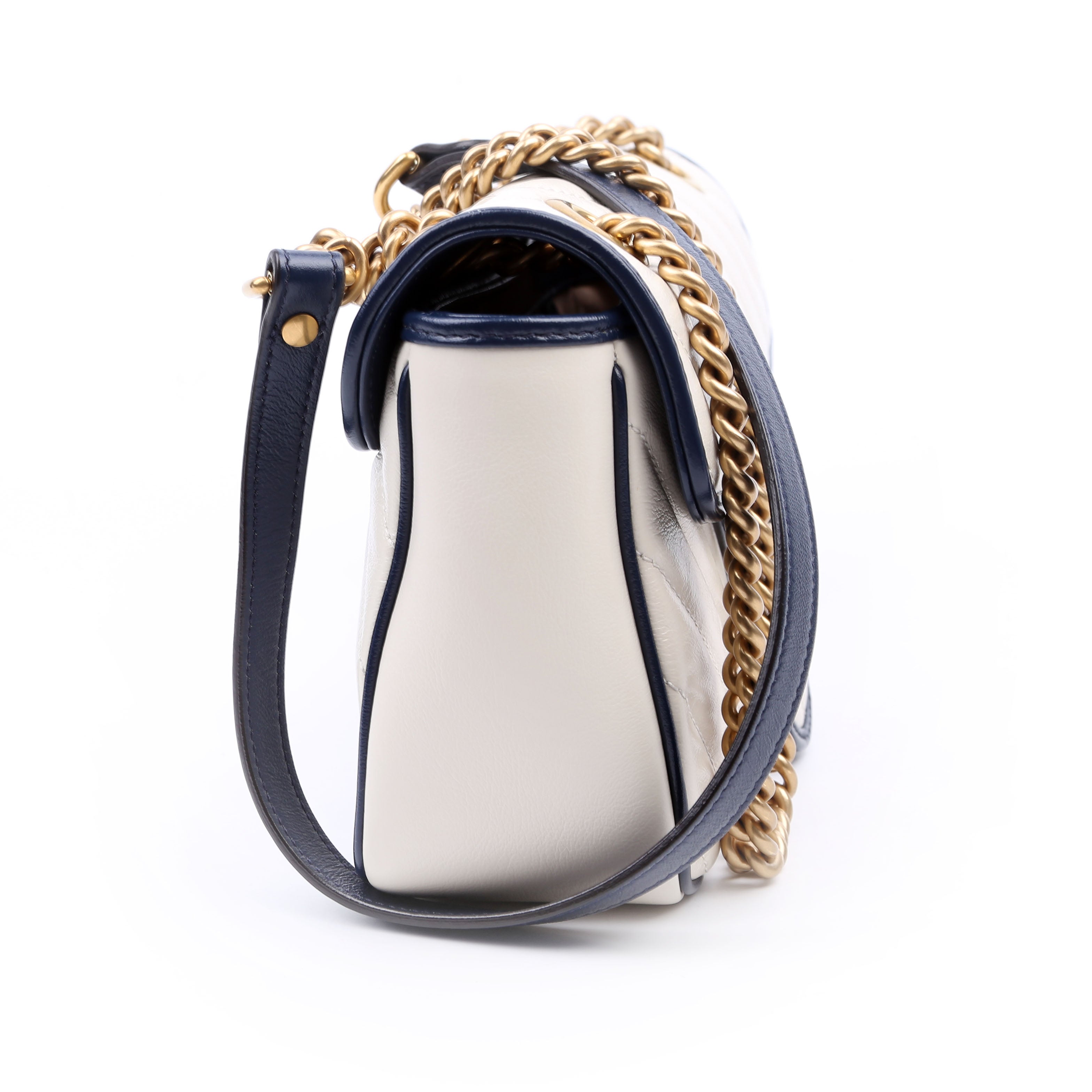 443497 Marmont Torchon Shoulder Small Flap Ivory/Navy
