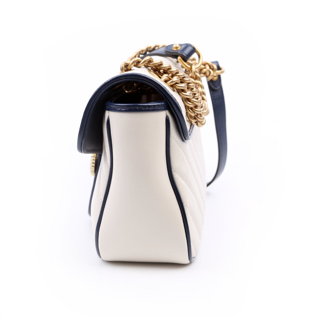 443497 Marmont Torchon Shoulder Small Flap Ivory/Navy