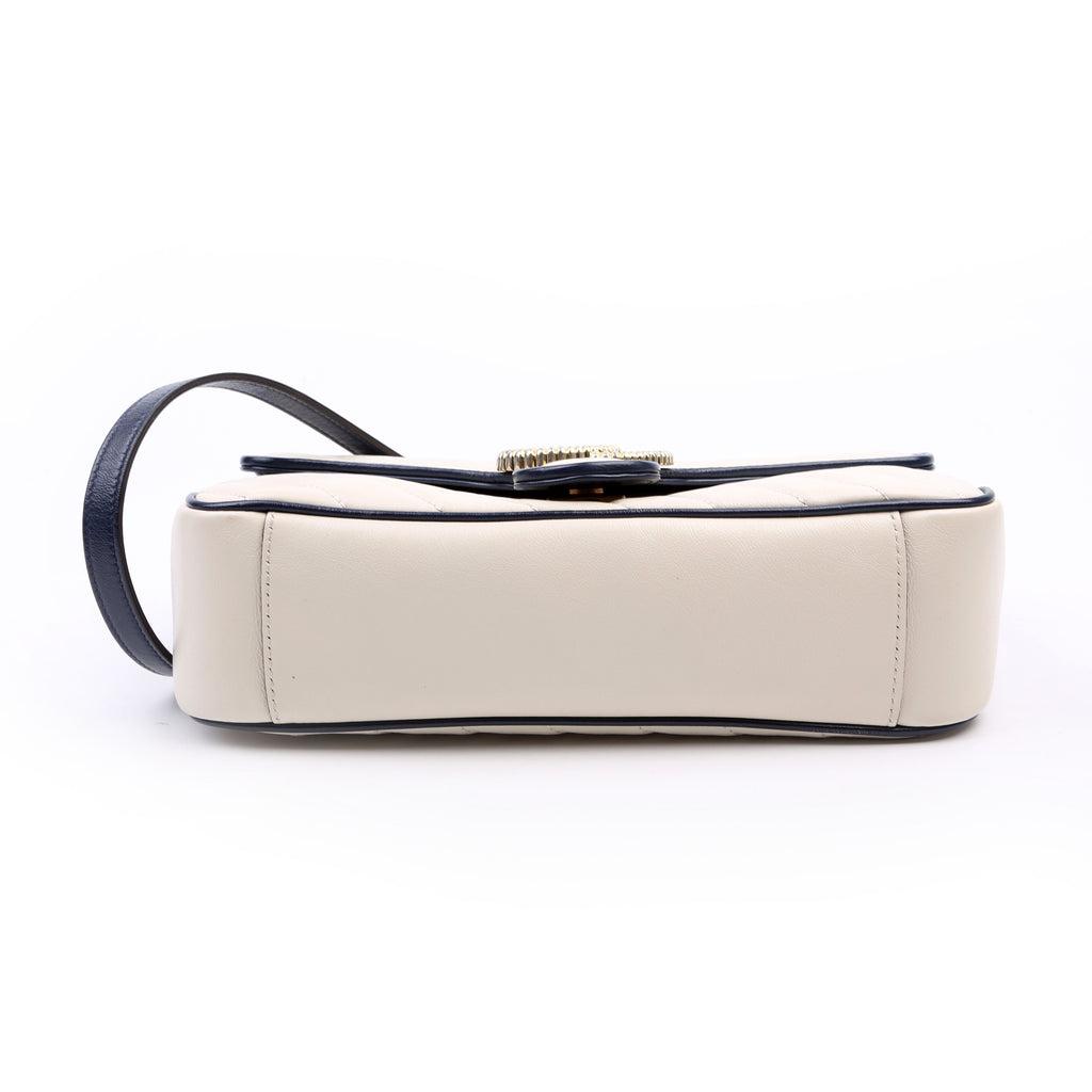 443497 Marmont Torchon Shoulder Small Flap Ivory/Navy