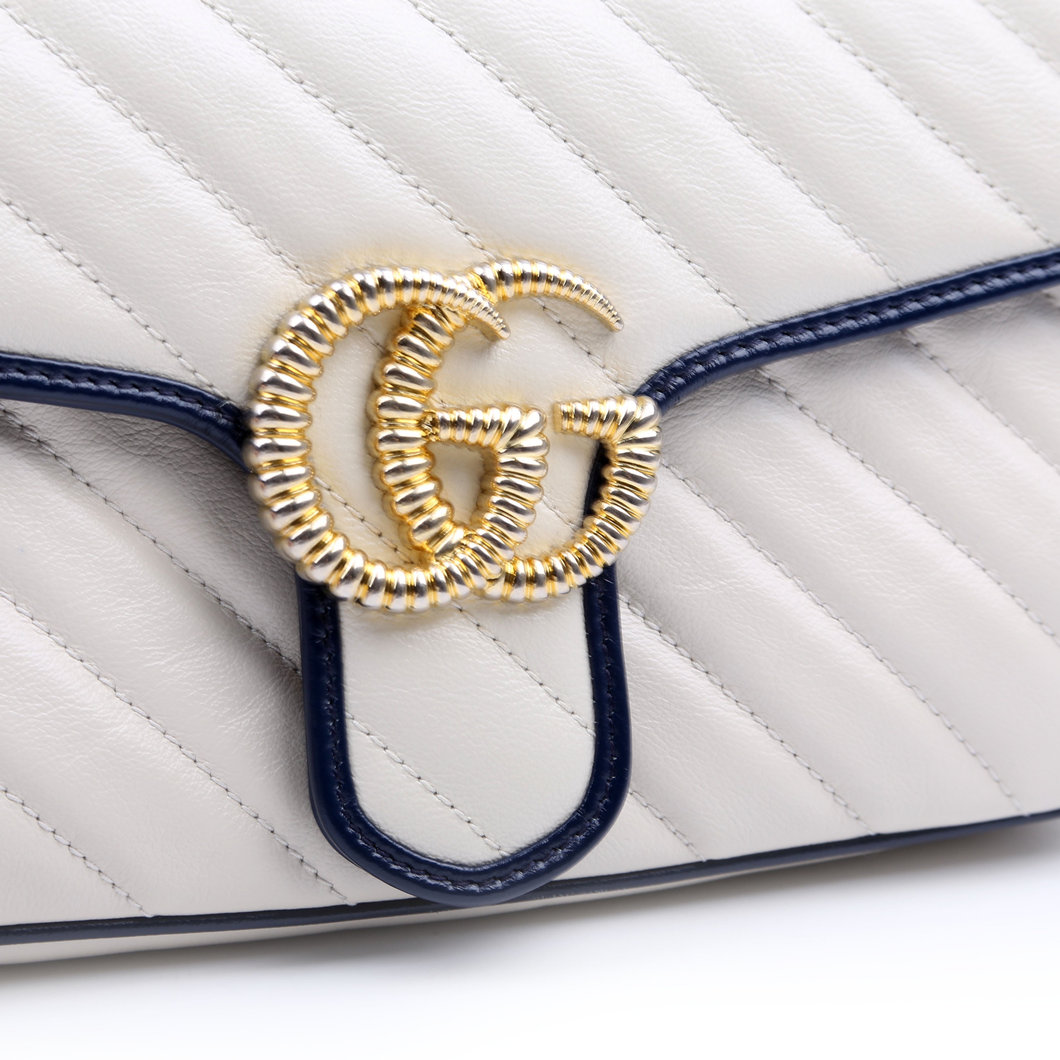 443497 Marmont Torchon Shoulder Small Flap Ivory/Navy