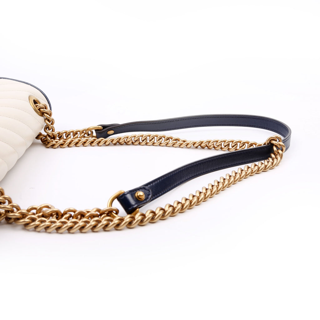 443497 Marmont Torchon Shoulder Small Flap Ivory/Navy