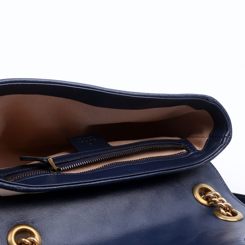 443497 Marmont Torchon Shoulder Small Flap Ivory/Navy
