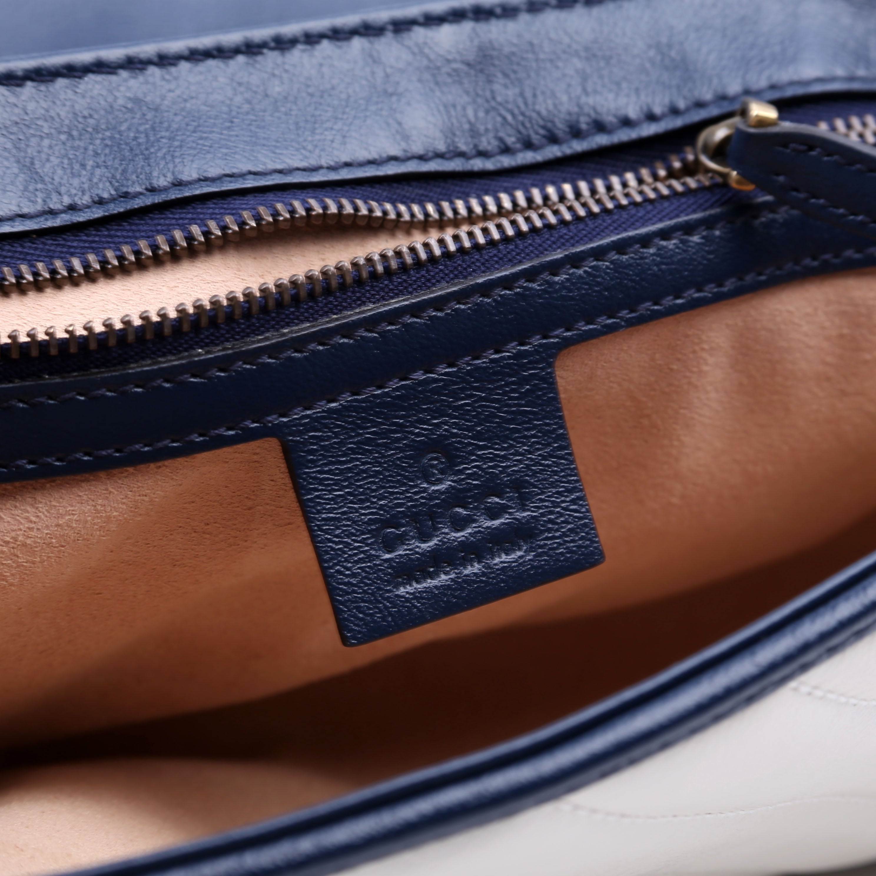 443497 Marmont Torchon Shoulder Small Flap Ivory/Navy