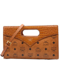 Visetos/Crocodile Embossed Leather Diamond Tote Small Cognac