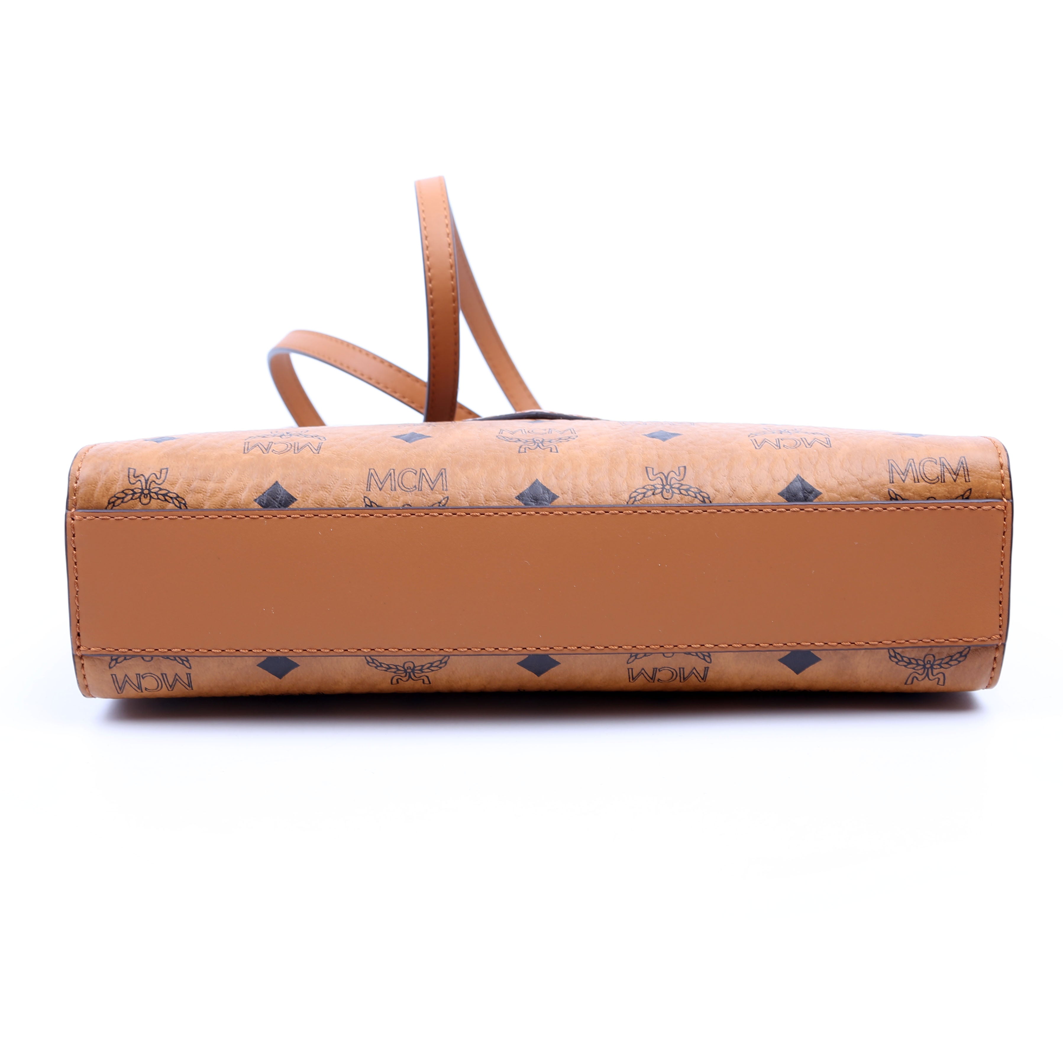 Visetos/Crocodile Embossed Leather Diamond Tote Small Cognac