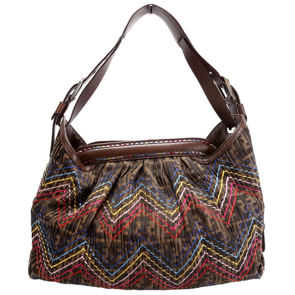 8BR579 Pleated Zucca Embroidered Doctor B Hobo Brown/Multicolor
