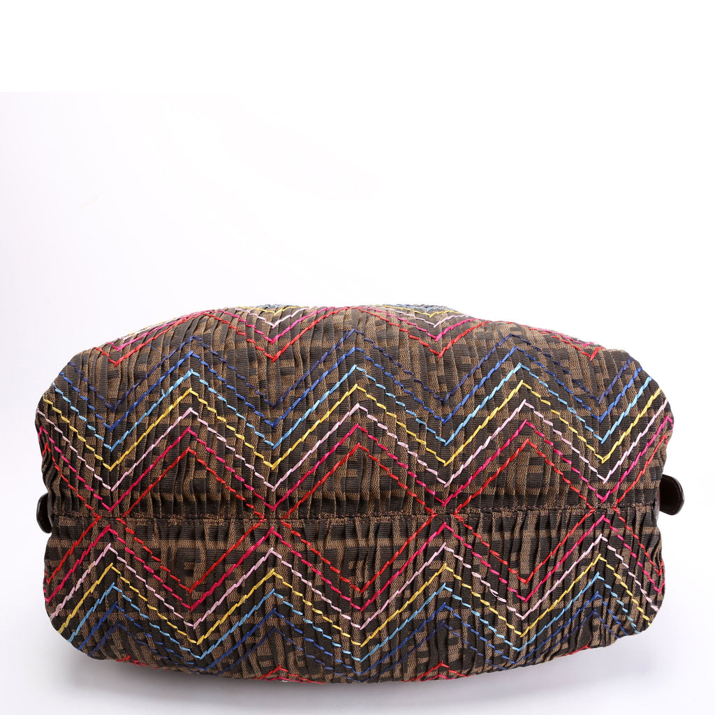 8BR579 Pleated Zucca Embroidered Doctor B Hobo Brown/Multicolor