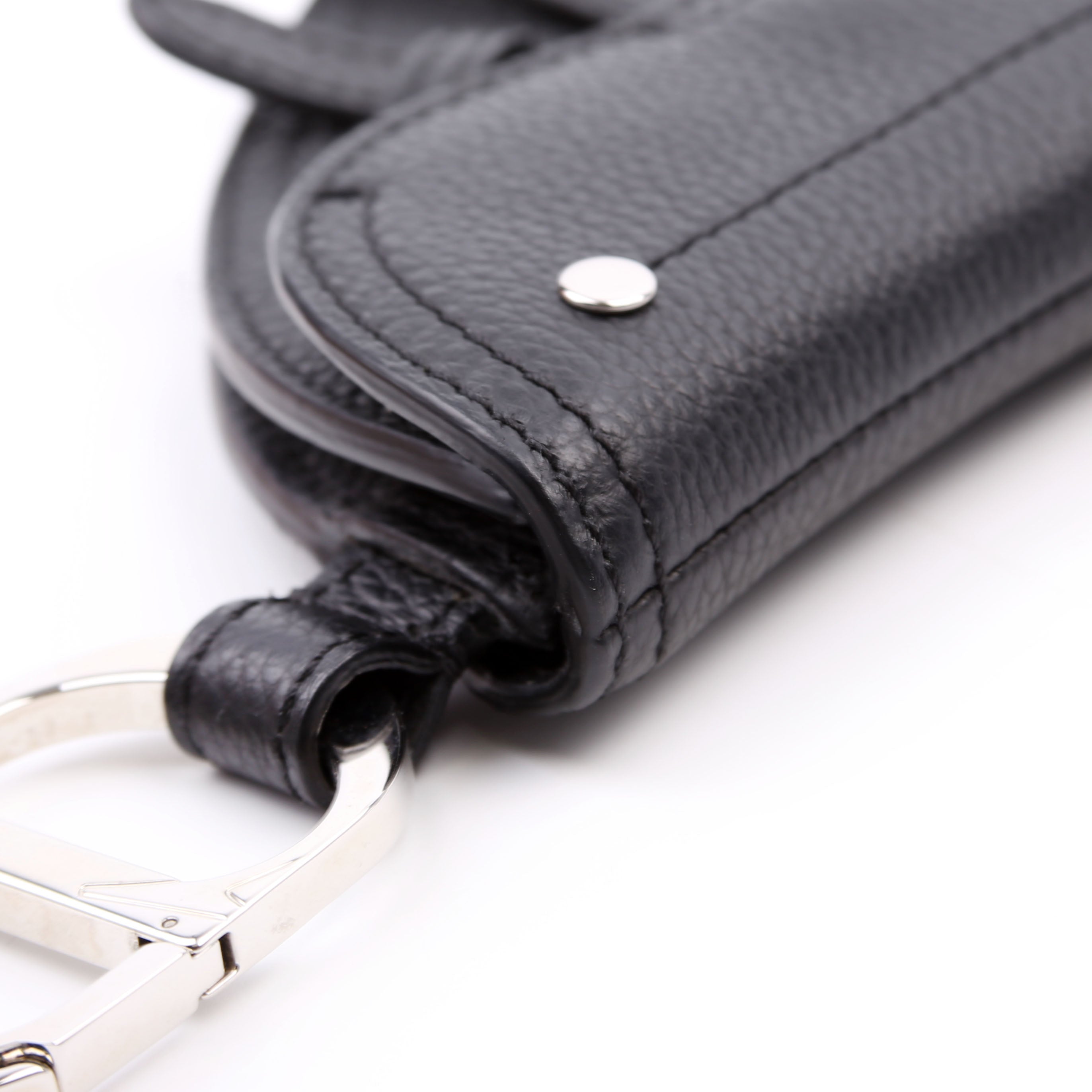 Saddle Key Pouch Grained Calfskin Black