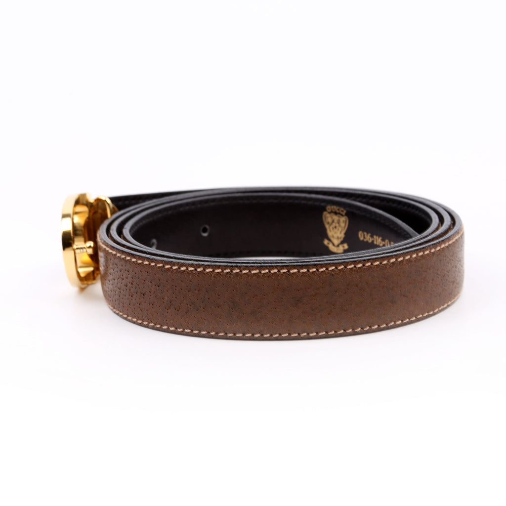 036.116 Interlocking G Oval Reversible Vintage Belt Size 100/40 Brown/Black
