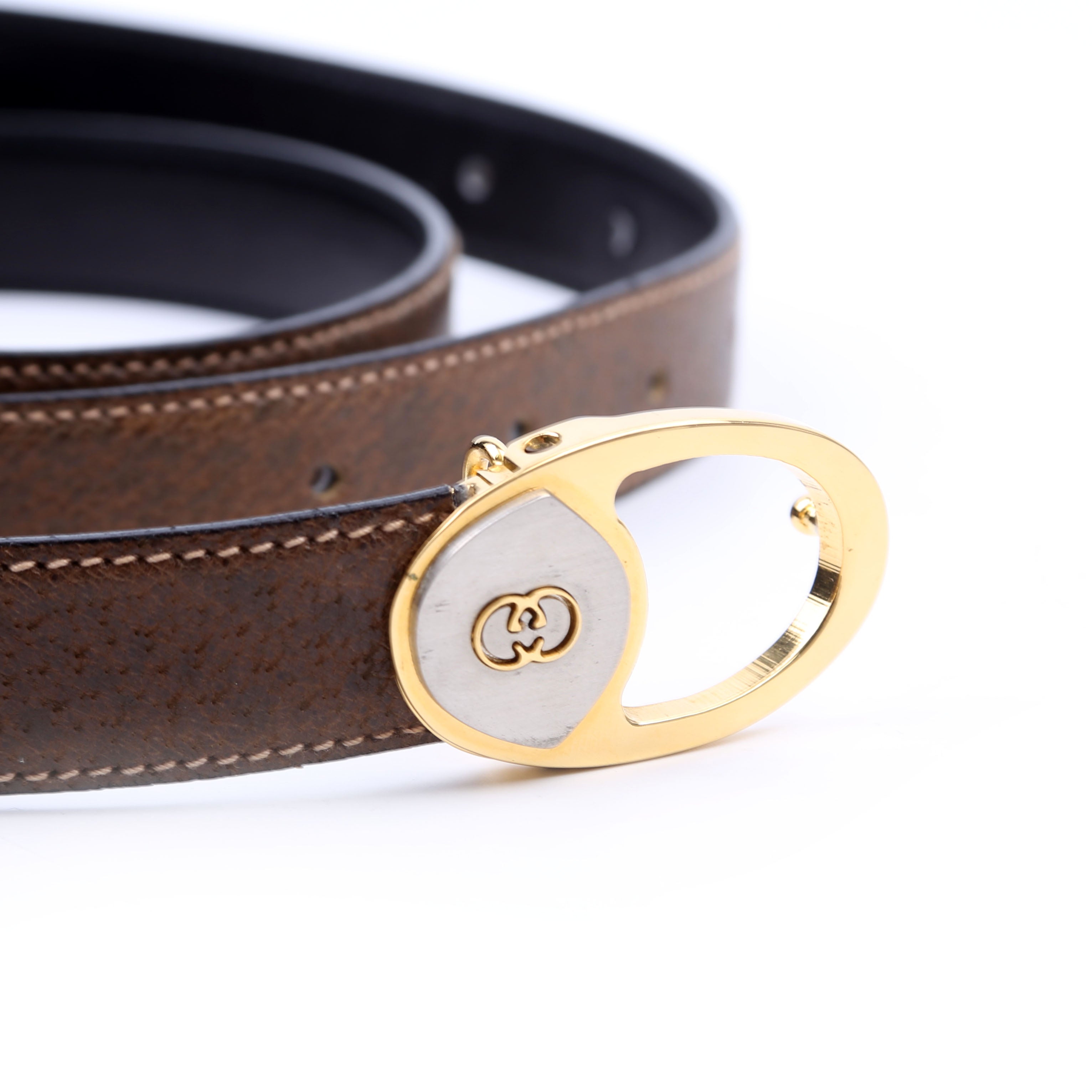 036.116 Interlocking G Oval Reversible Vintage Belt Size 100/40 Brown/Black