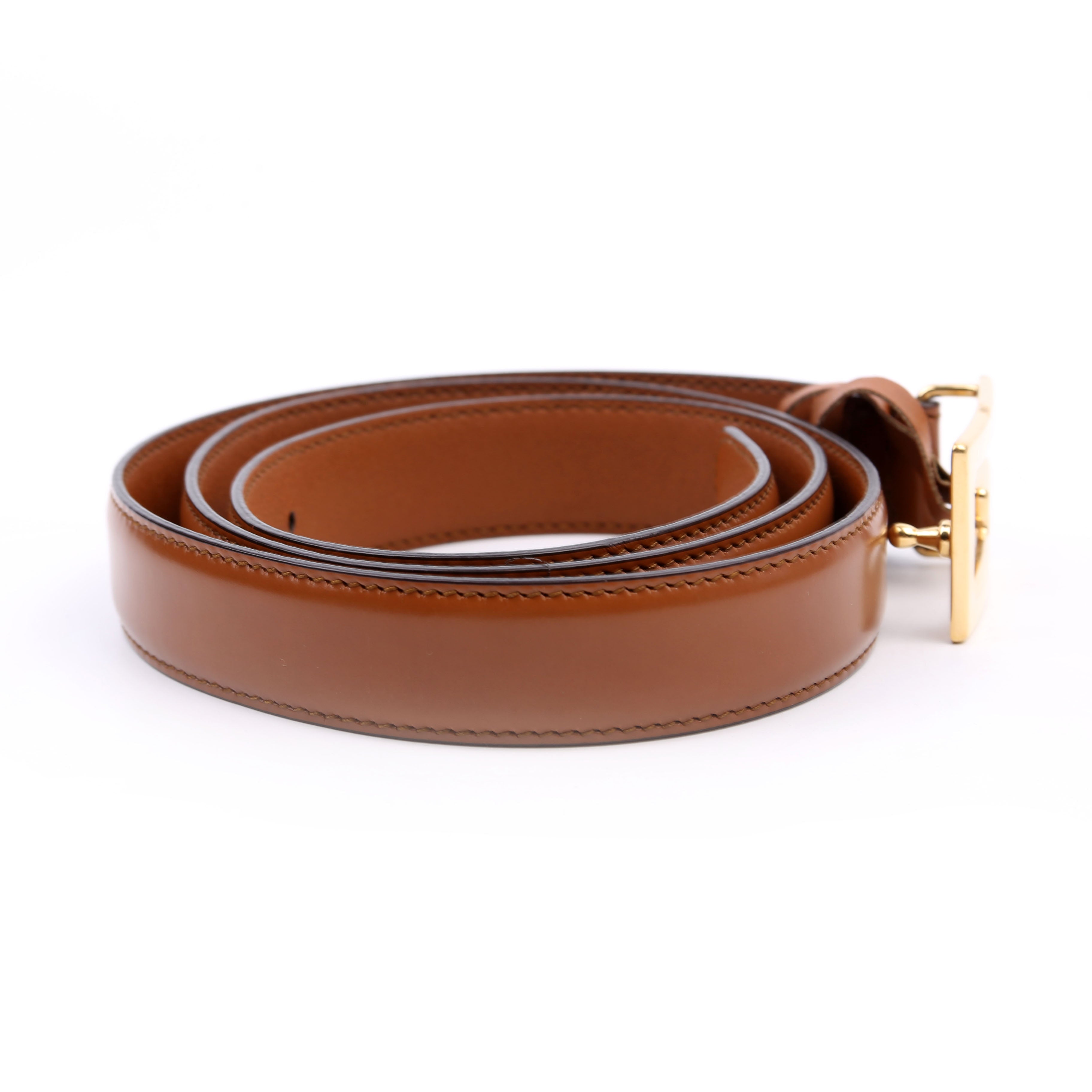 523305 Icaro G Cube 25MM Calfskin Belt Size 95/38 Brown