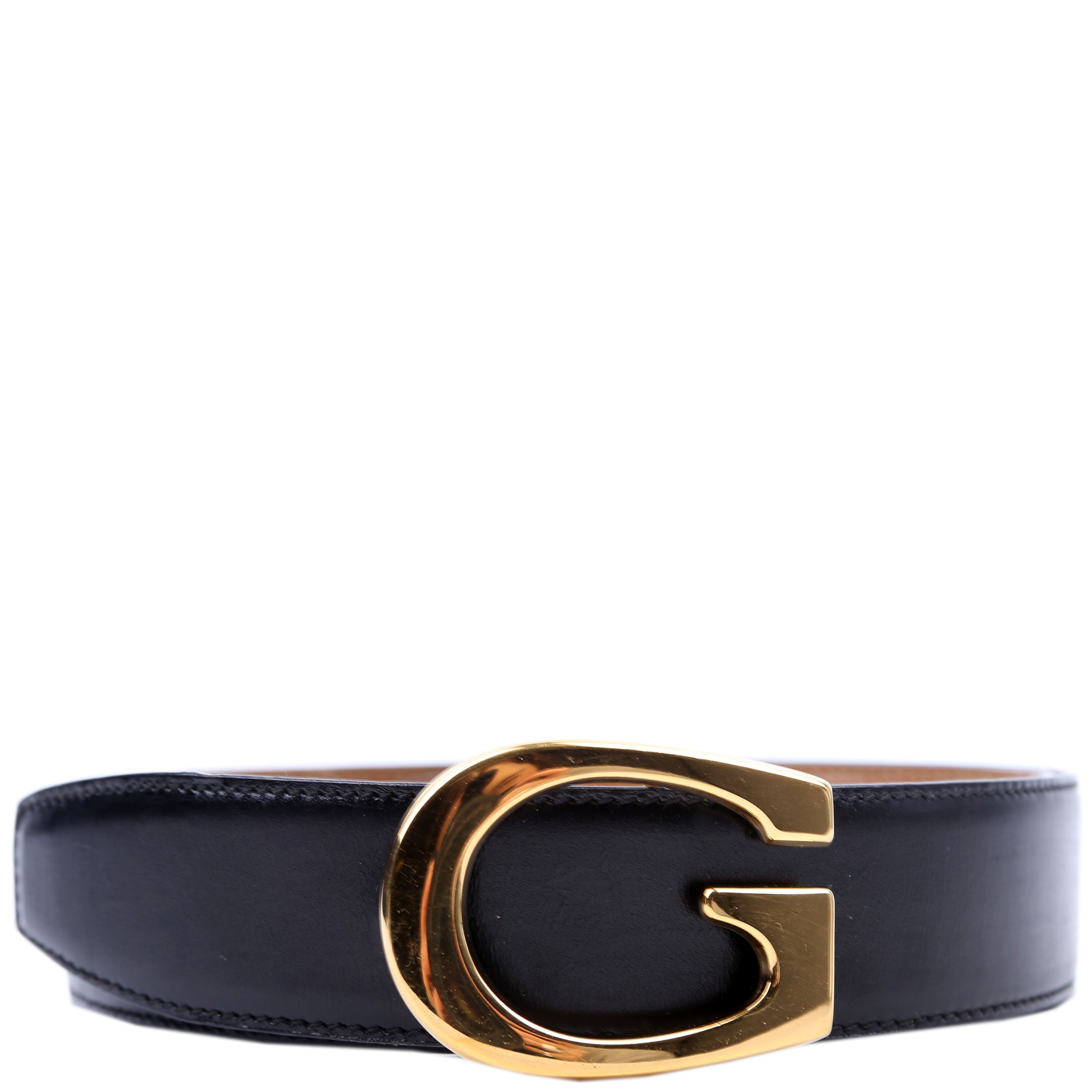 036.1476 G Buckle Reversible Calfskin Vintage Belt Size 65/26 Black/Brown