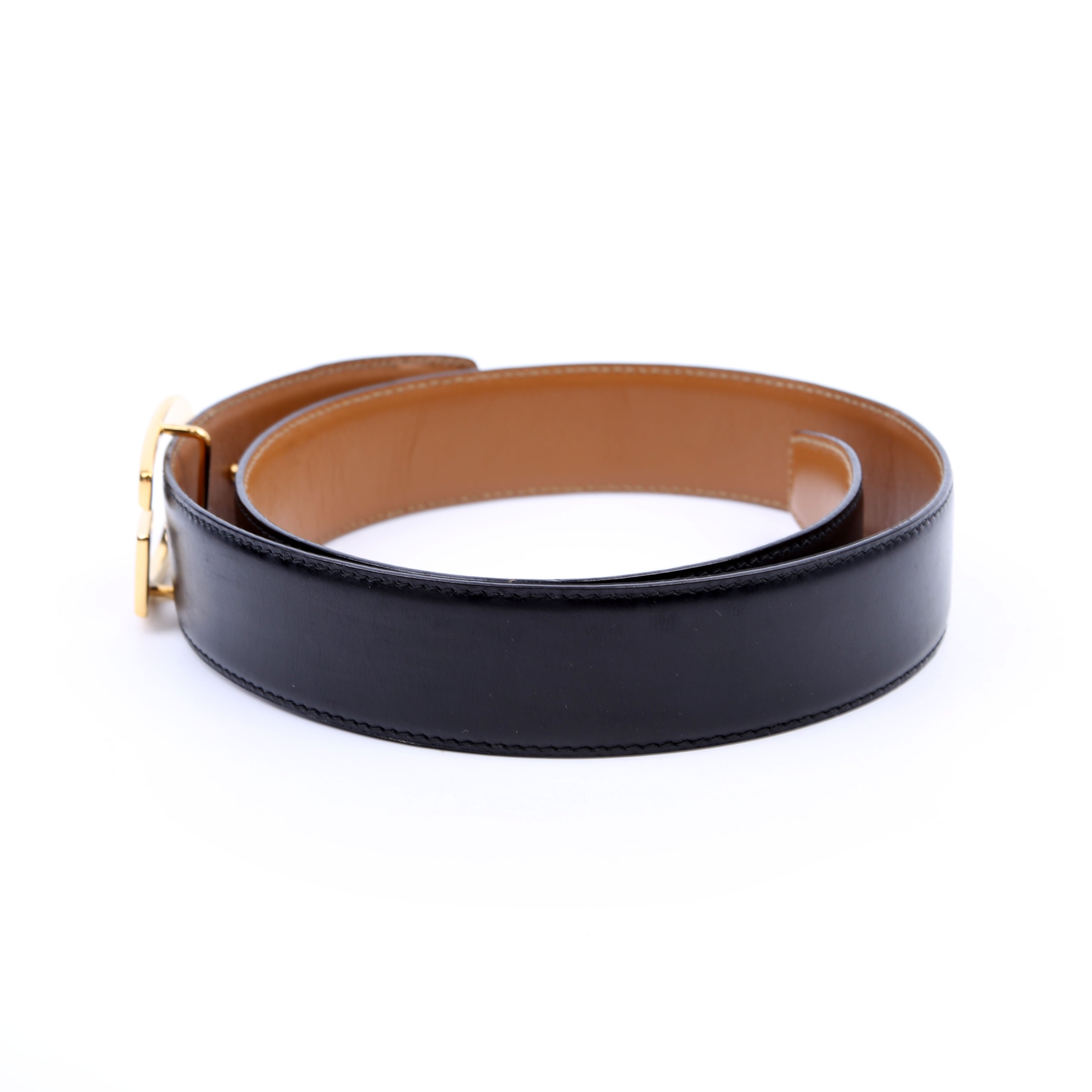 036.1476 G Buckle Reversible Calfskin Vintage Belt Size 65/26 Black/Brown