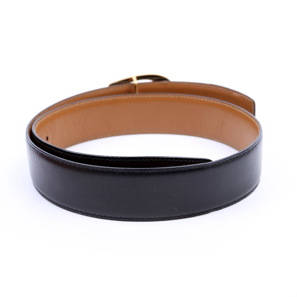 036.1476 G Buckle Reversible Calfskin Vintage Belt Size 65/26 Black/Brown