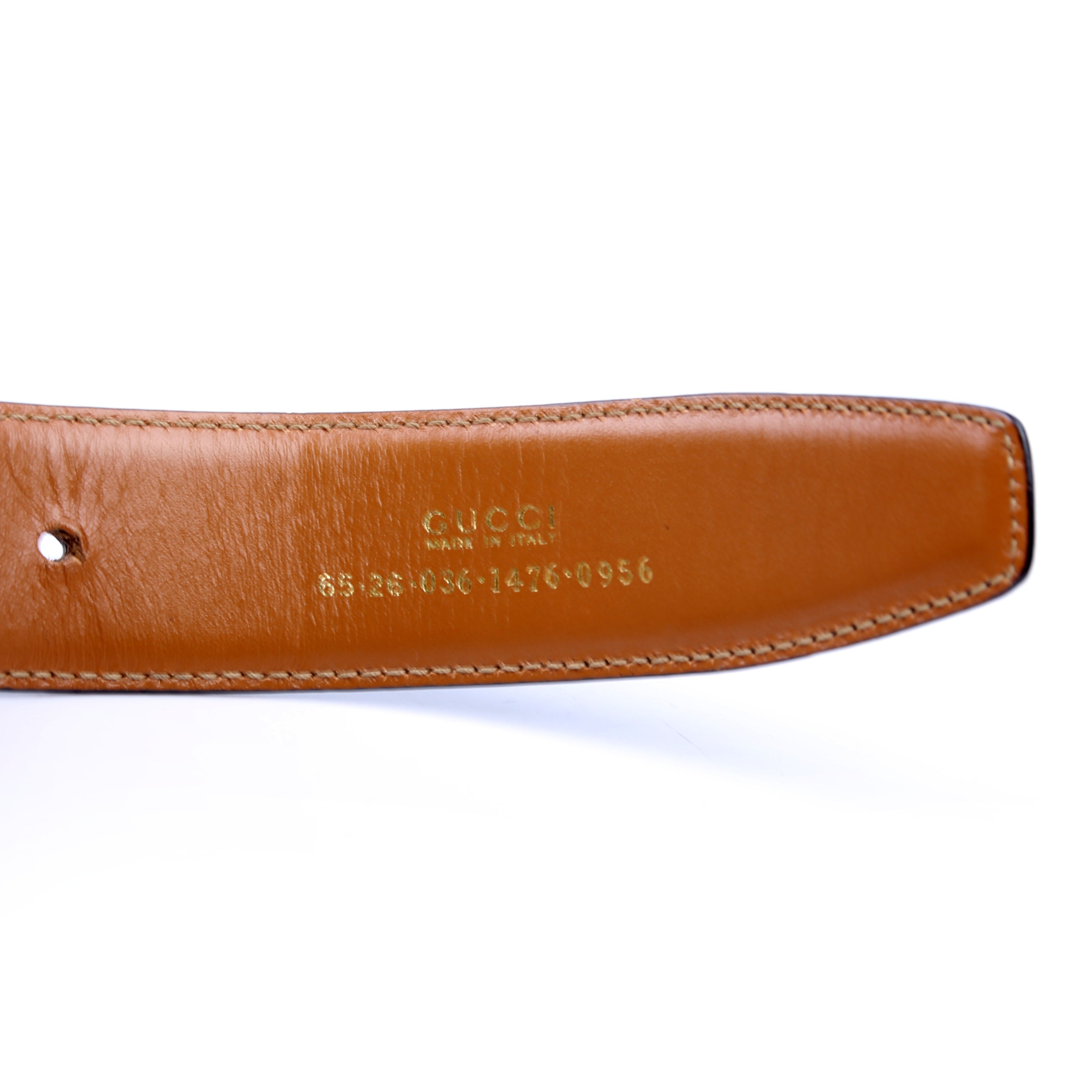 036.1476 G Buckle Reversible Calfskin Vintage Belt Size 65/26 Black/Brown