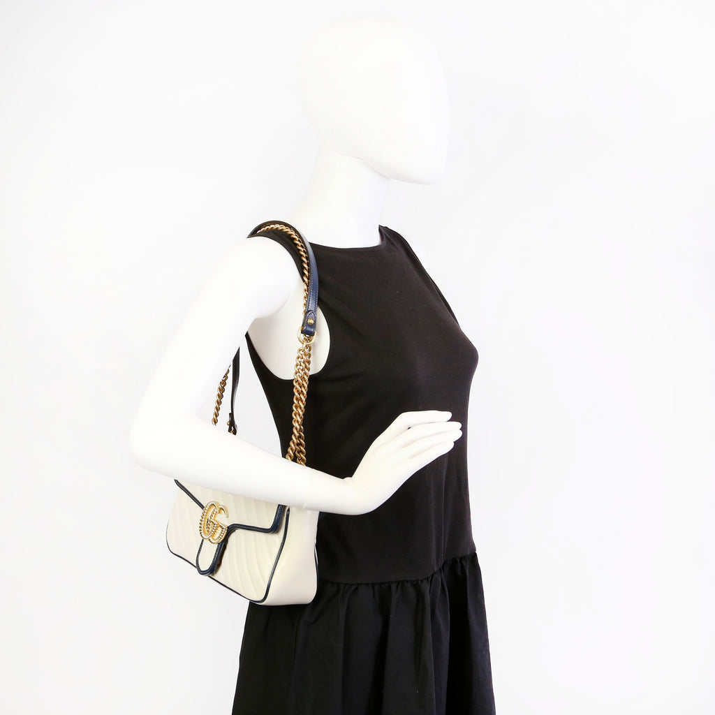 443497 Marmont Torchon Shoulder Small Flap Ivory/Navy