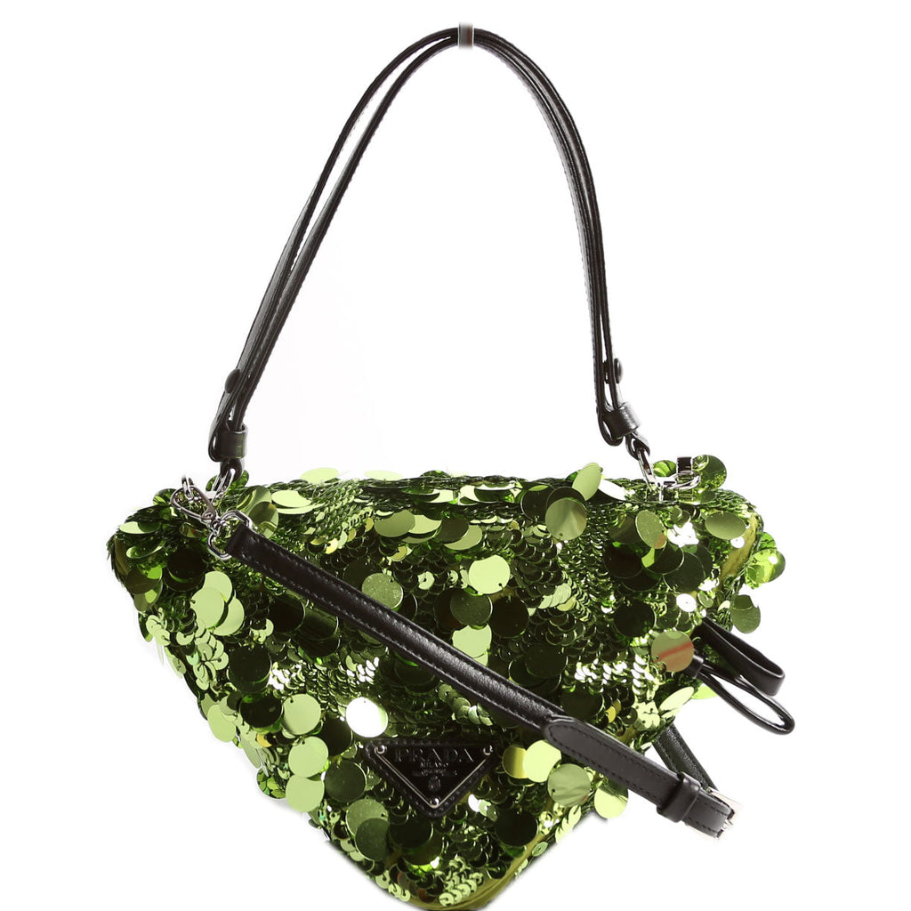 Prada 1BA315 Paillettes Triangle Crossbody Green