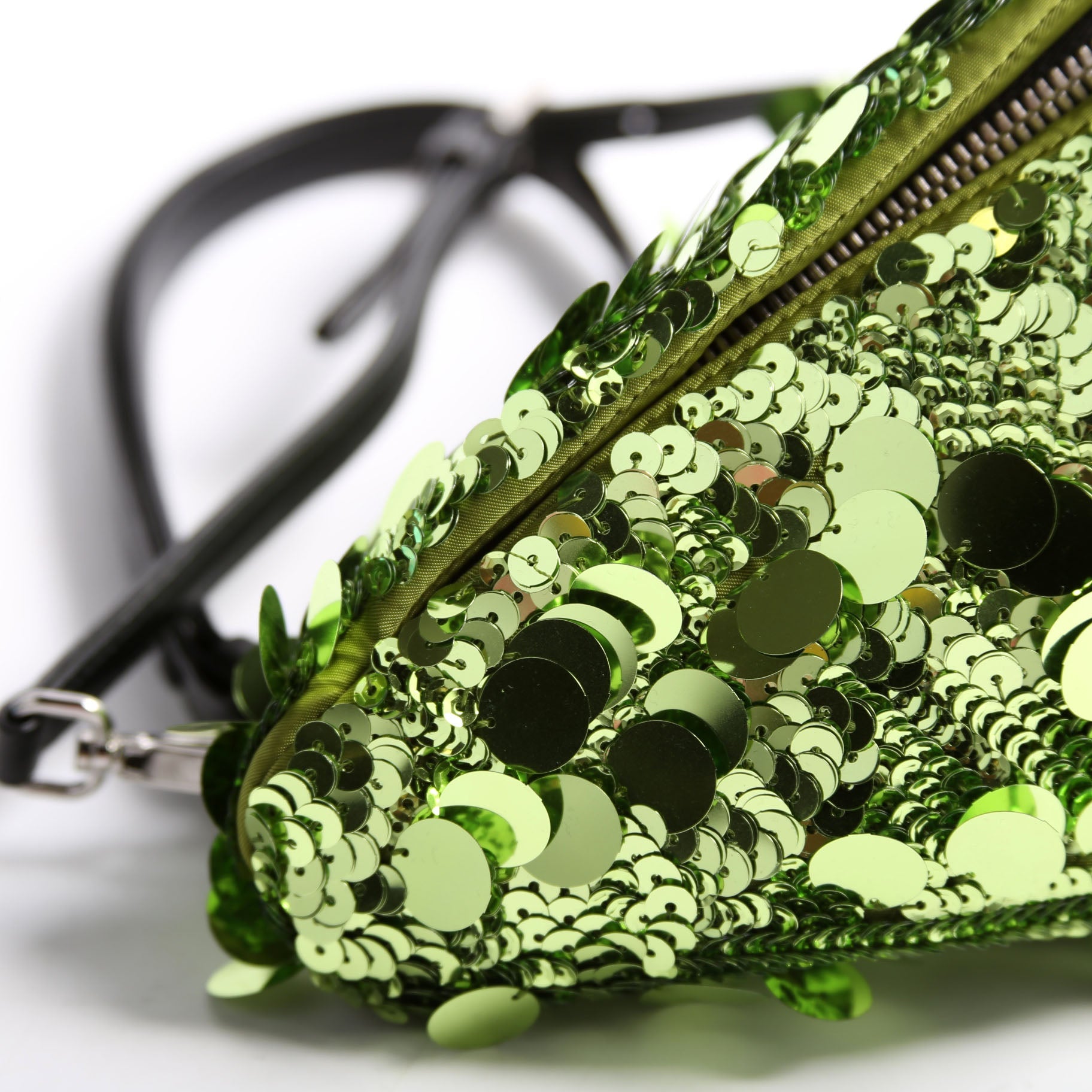 Prada 1BA315 Paillettes Triangle Crossbody Green