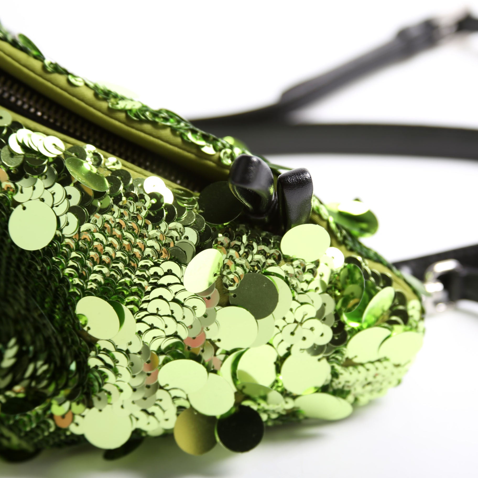 Prada 1BA315 Paillettes Triangle Crossbody Green