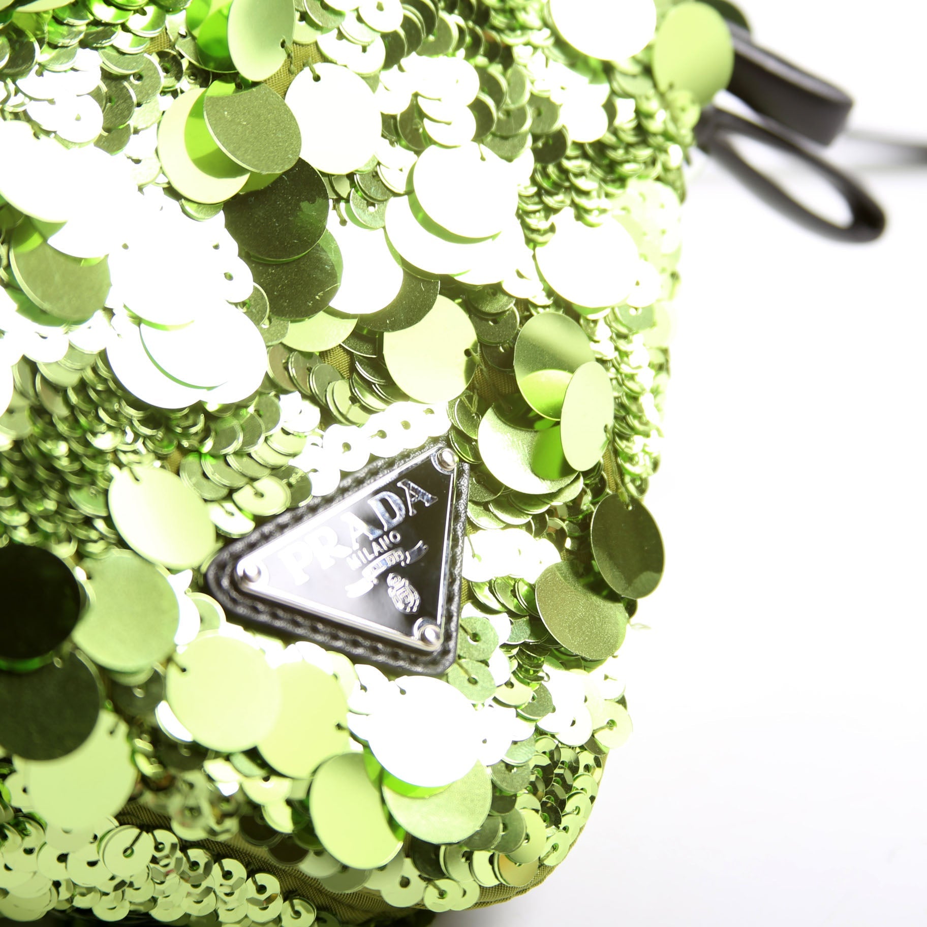 Prada 1BA315 Paillettes Triangle Crossbody Green