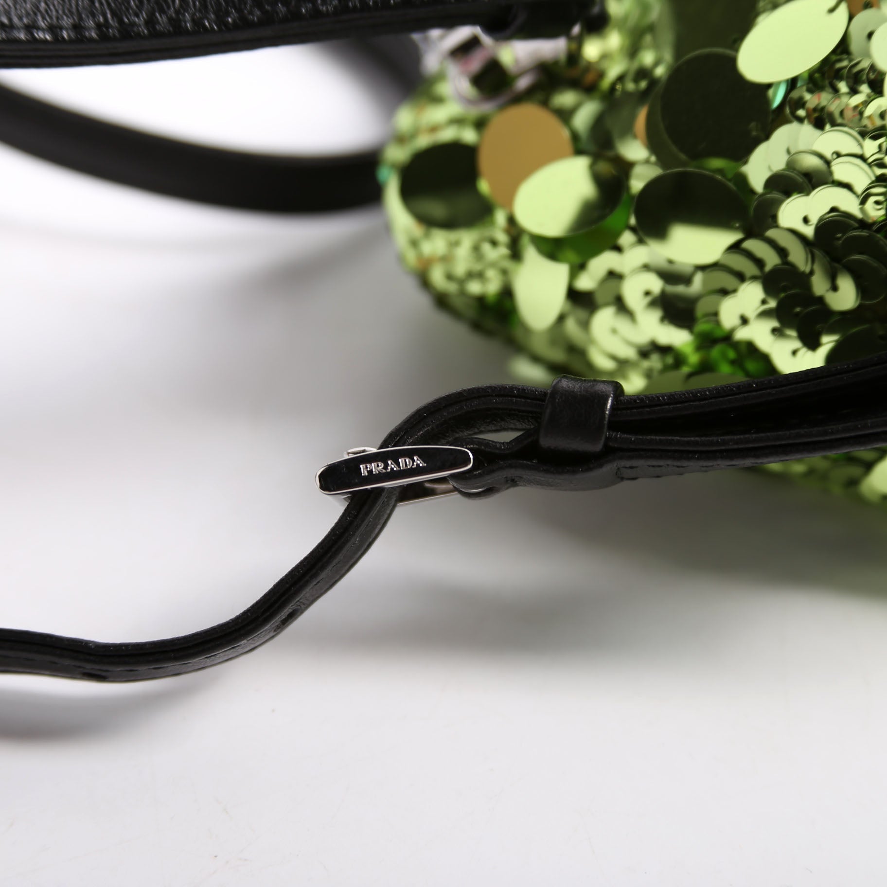 Prada 1BA315 Paillettes Triangle Crossbody Green