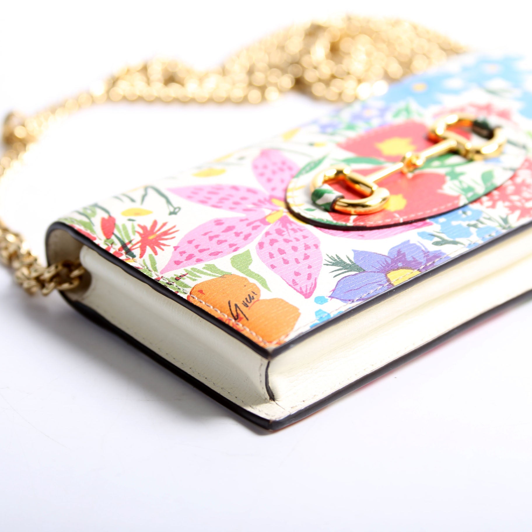 621892 Horsebit 1955 Wallet With Chain White/Multicolor