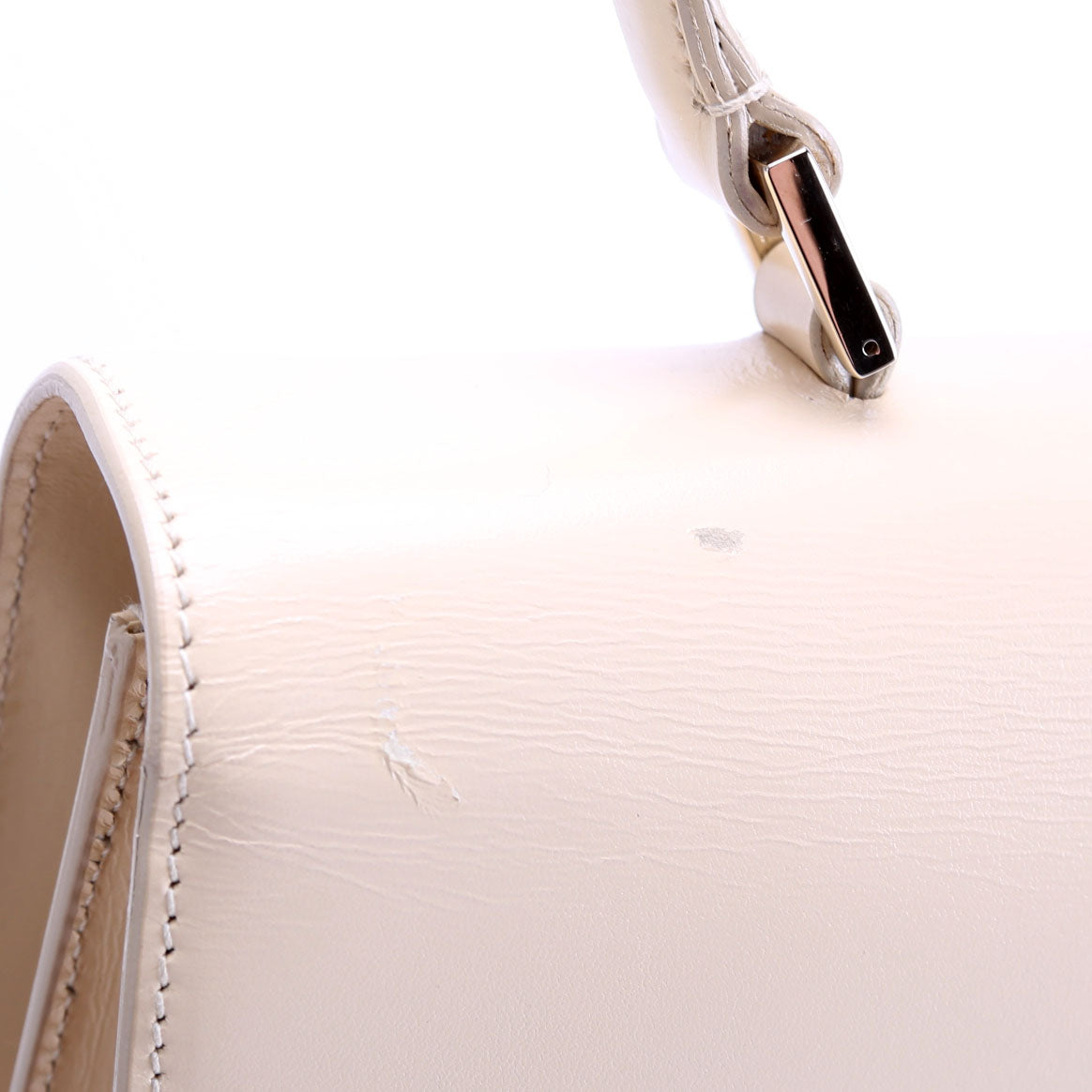 001-0857 Leather Lady Lock Top Handle Bag Vintage Beige