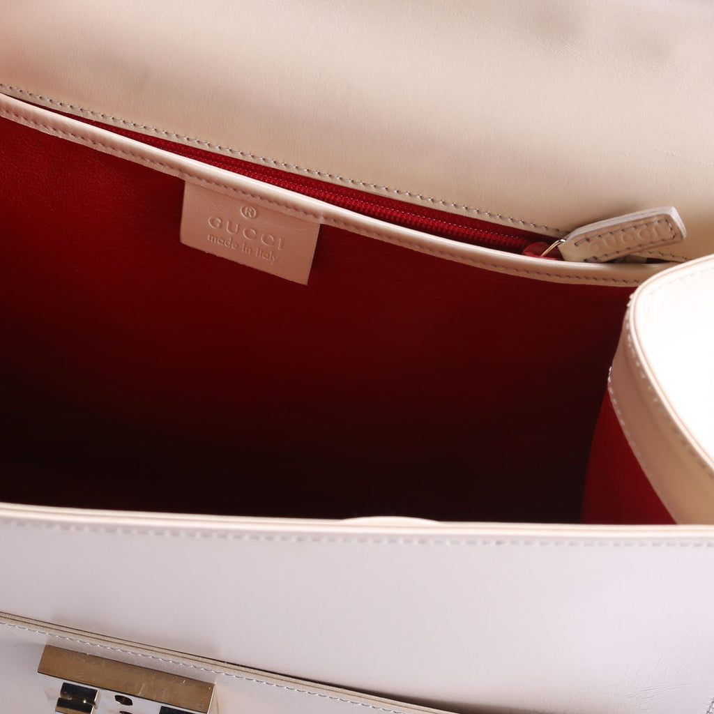 001-0857 Leather Lady Lock Top Handle Bag Vintage Beige