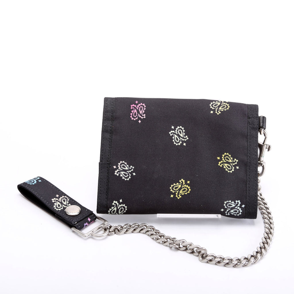 SAINT LAURENT 556417 Bandana Print Nylon Chain Wallet Black/Multicolor