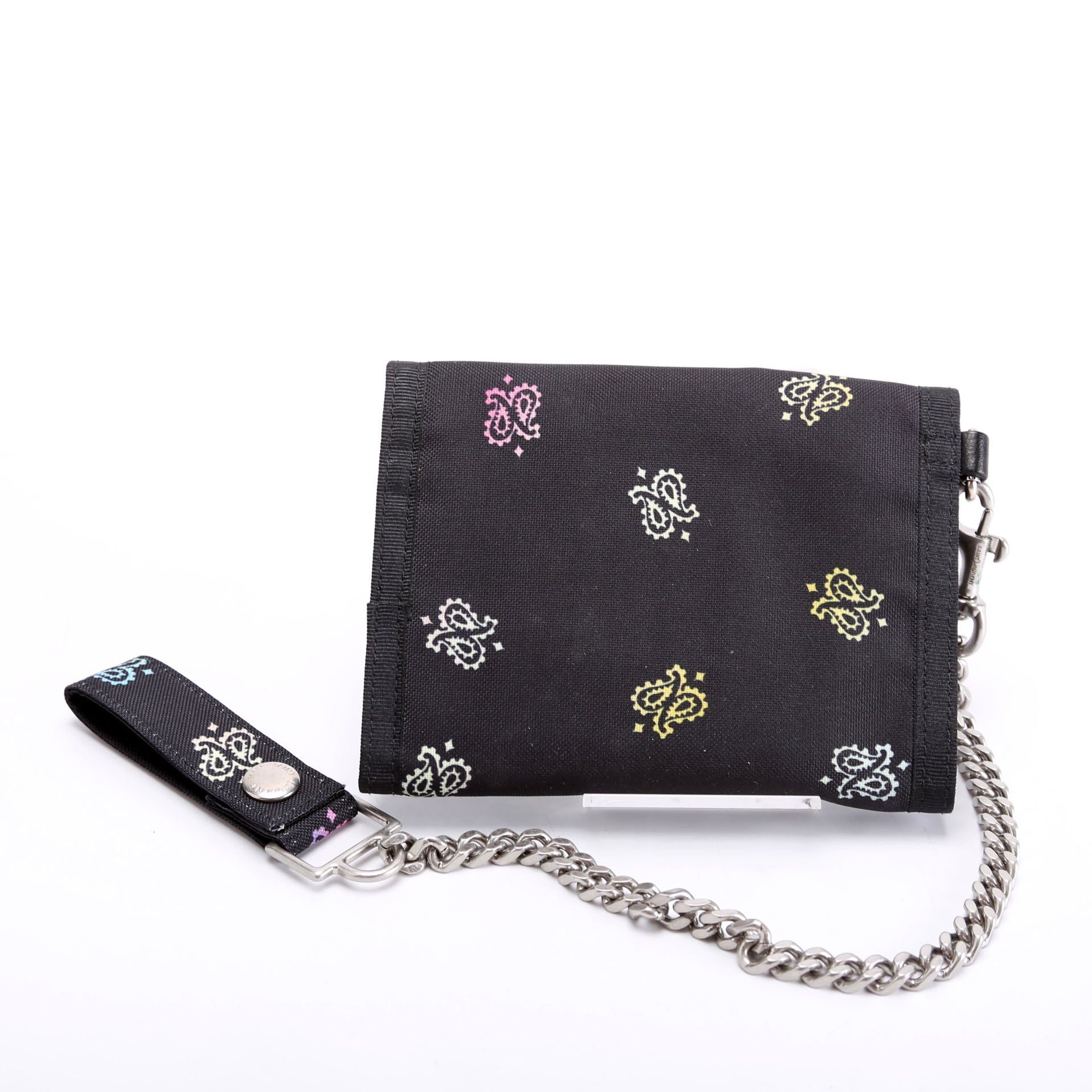 SAINT LAURENT 556417 Bandana Print Nylon Chain Wallet Black/Multicolor