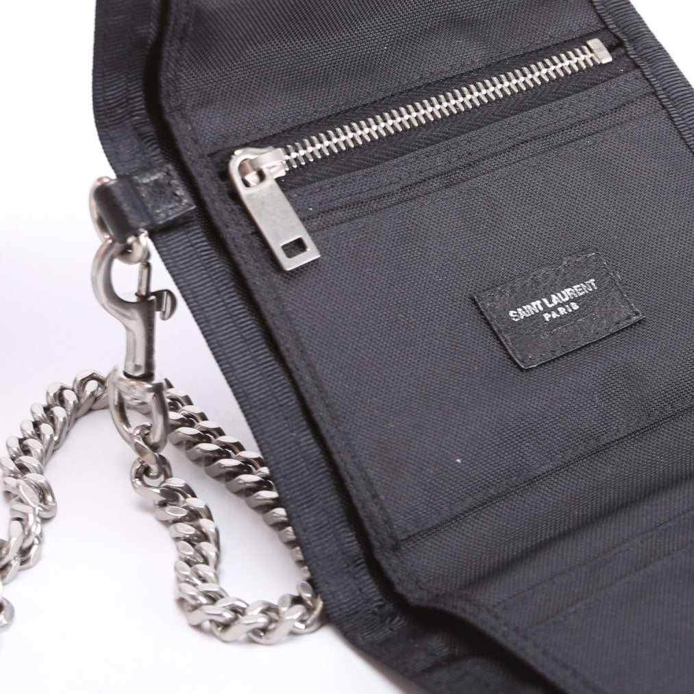SAINT LAURENT 556417 Bandana Print Nylon Chain Wallet Black/Multicolor