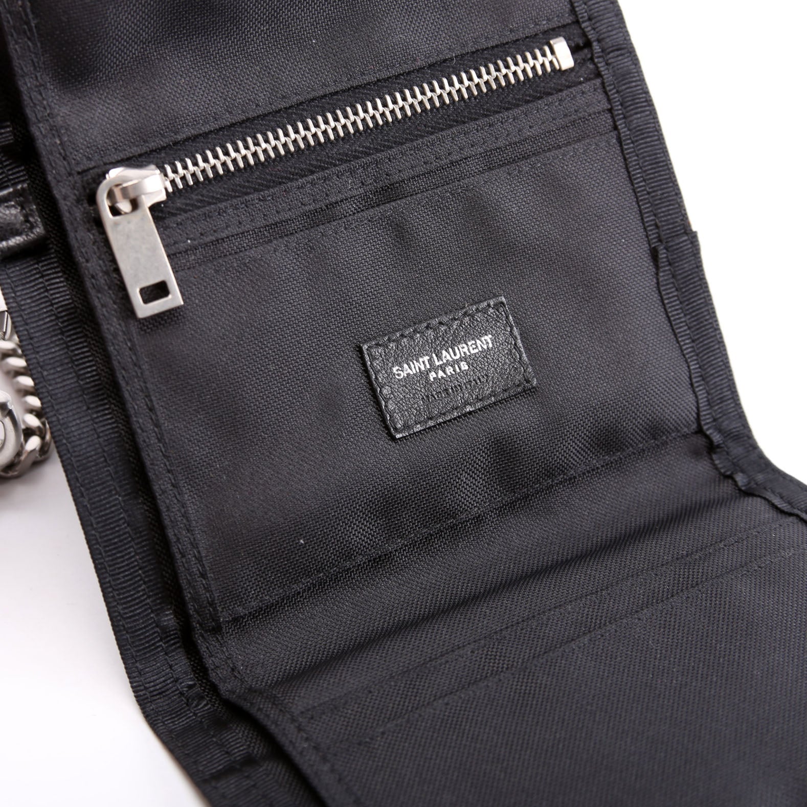 SAINT LAURENT 556417 Bandana Print Nylon Chain Wallet Black/Multicolor