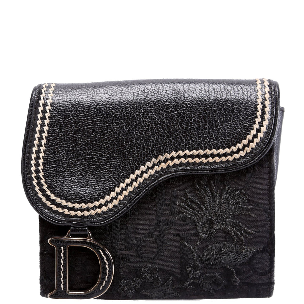 Saddle Wallet Compact Flower Oblique Black