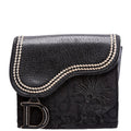 Saddle Wallet Compact Flower Oblique Black