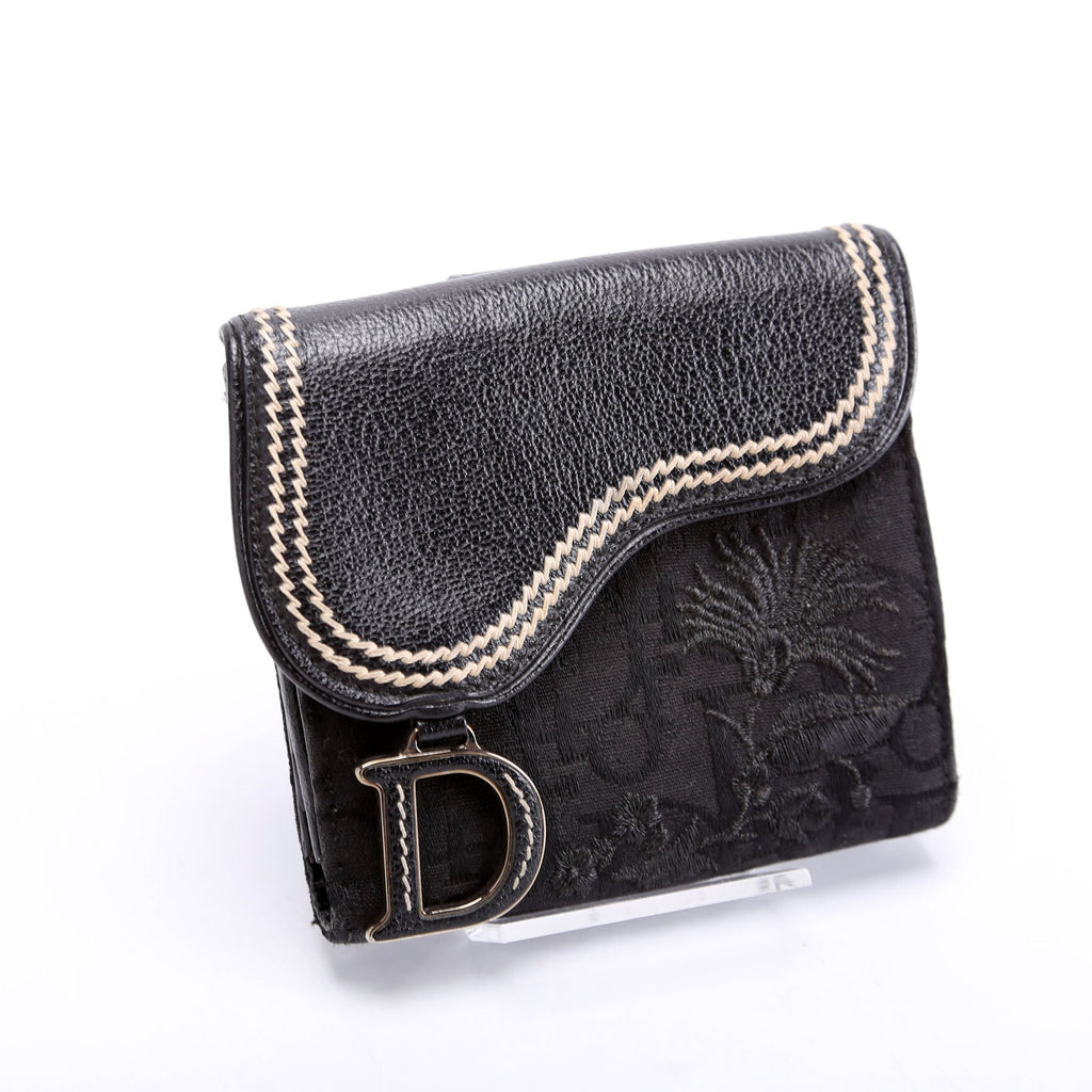 Saddle Wallet Compact Flower Oblique Black