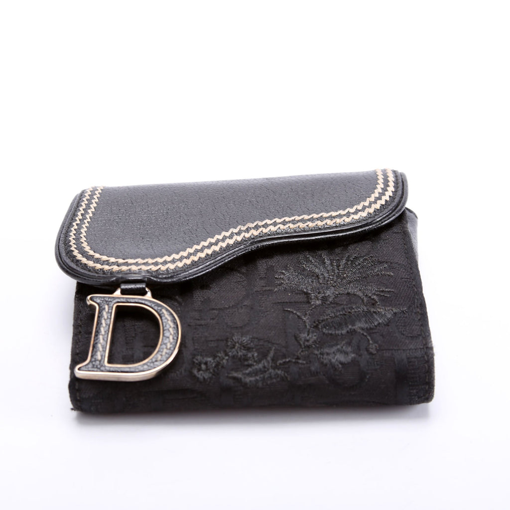 Saddle Wallet Compact Flower Oblique Black