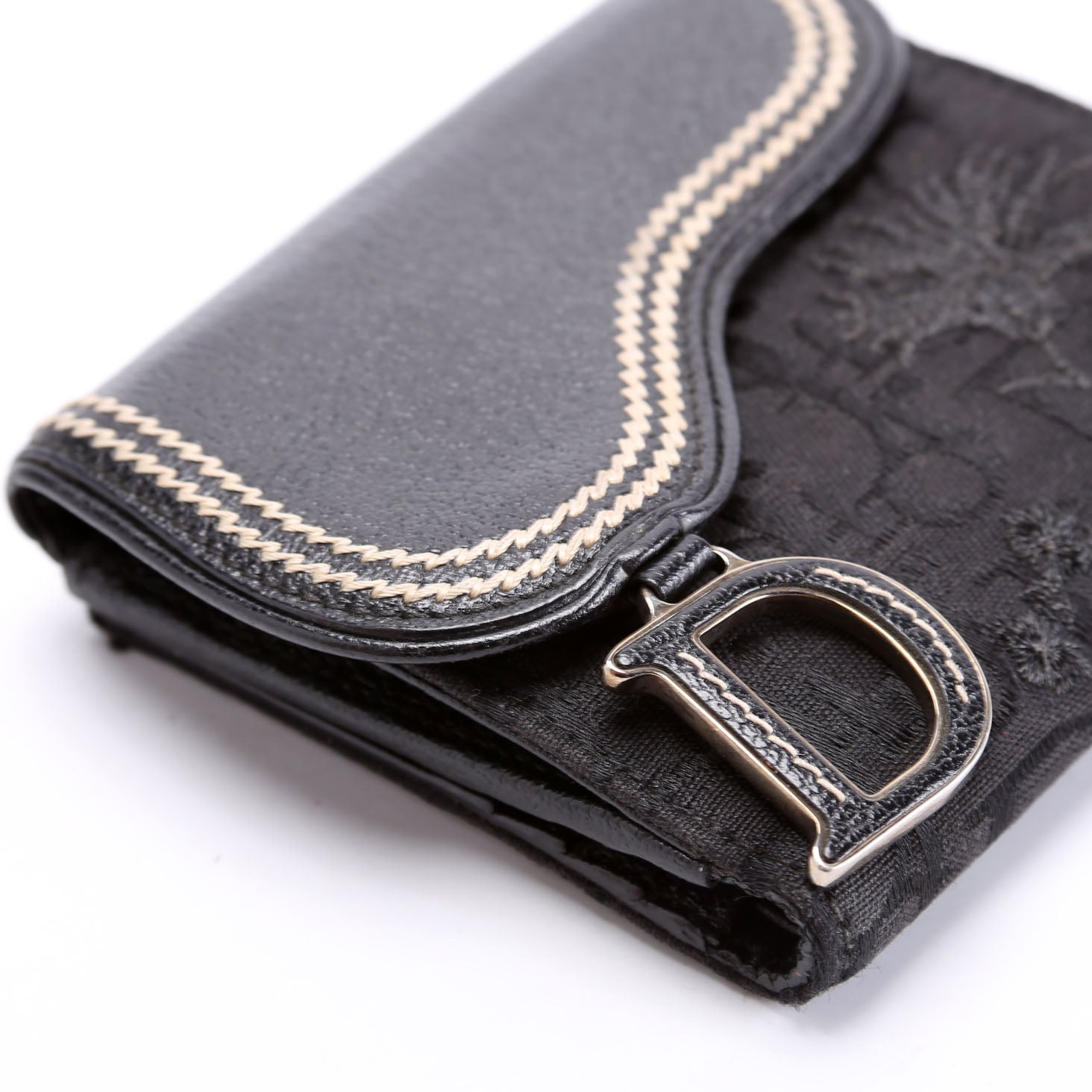 Saddle Wallet Compact Flower Oblique Black