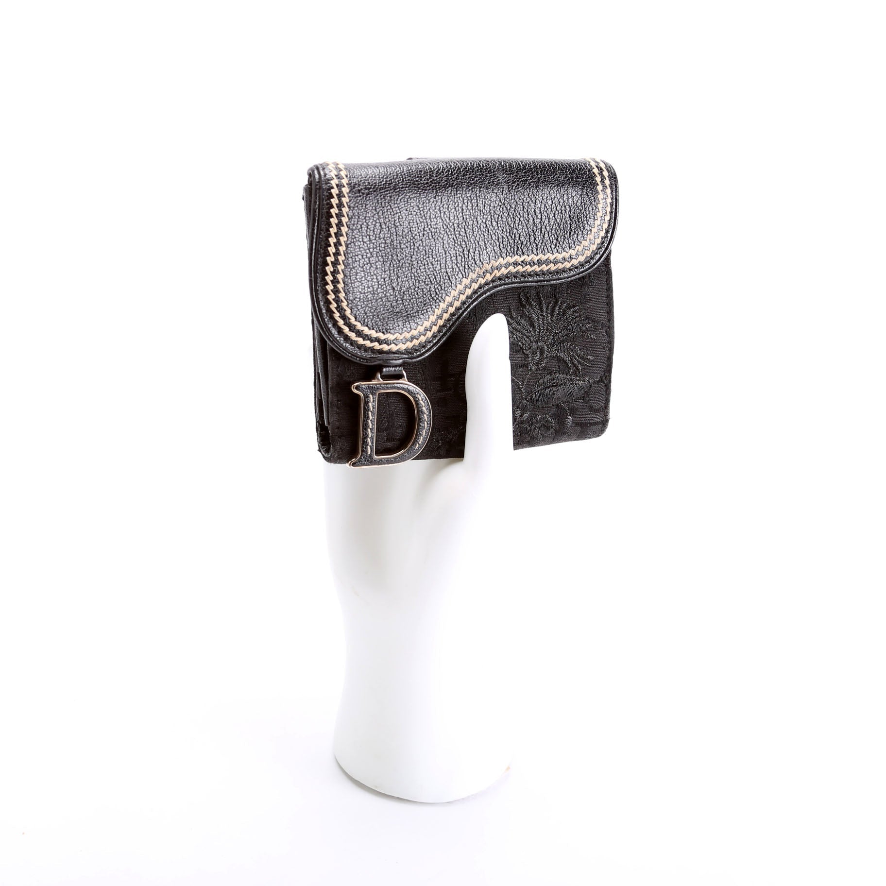 Saddle Wallet Compact Flower Oblique Black