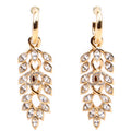 CC Crystal Leaf Drop Hoop Earrings Gold