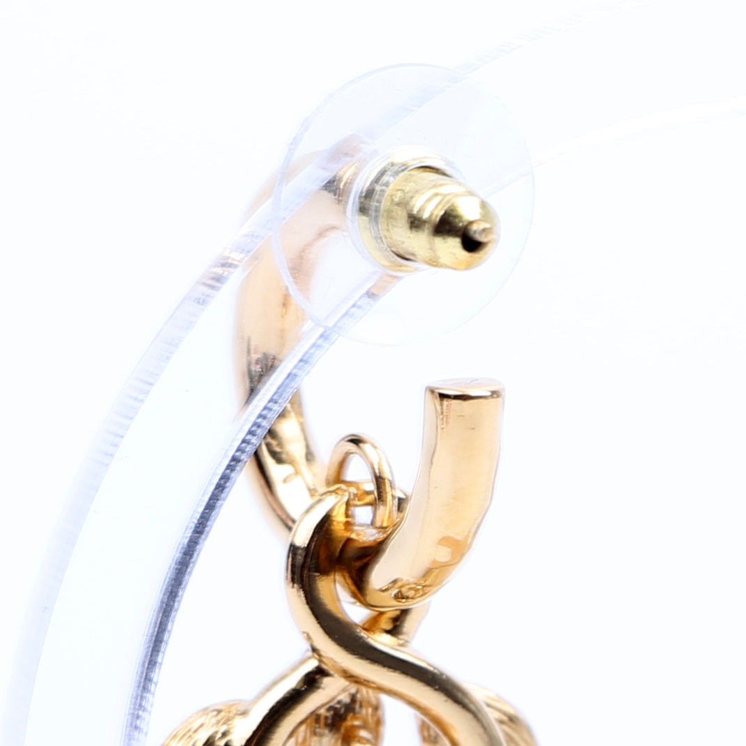 CC Crystal Leaf Drop Hoop Earrings Gold