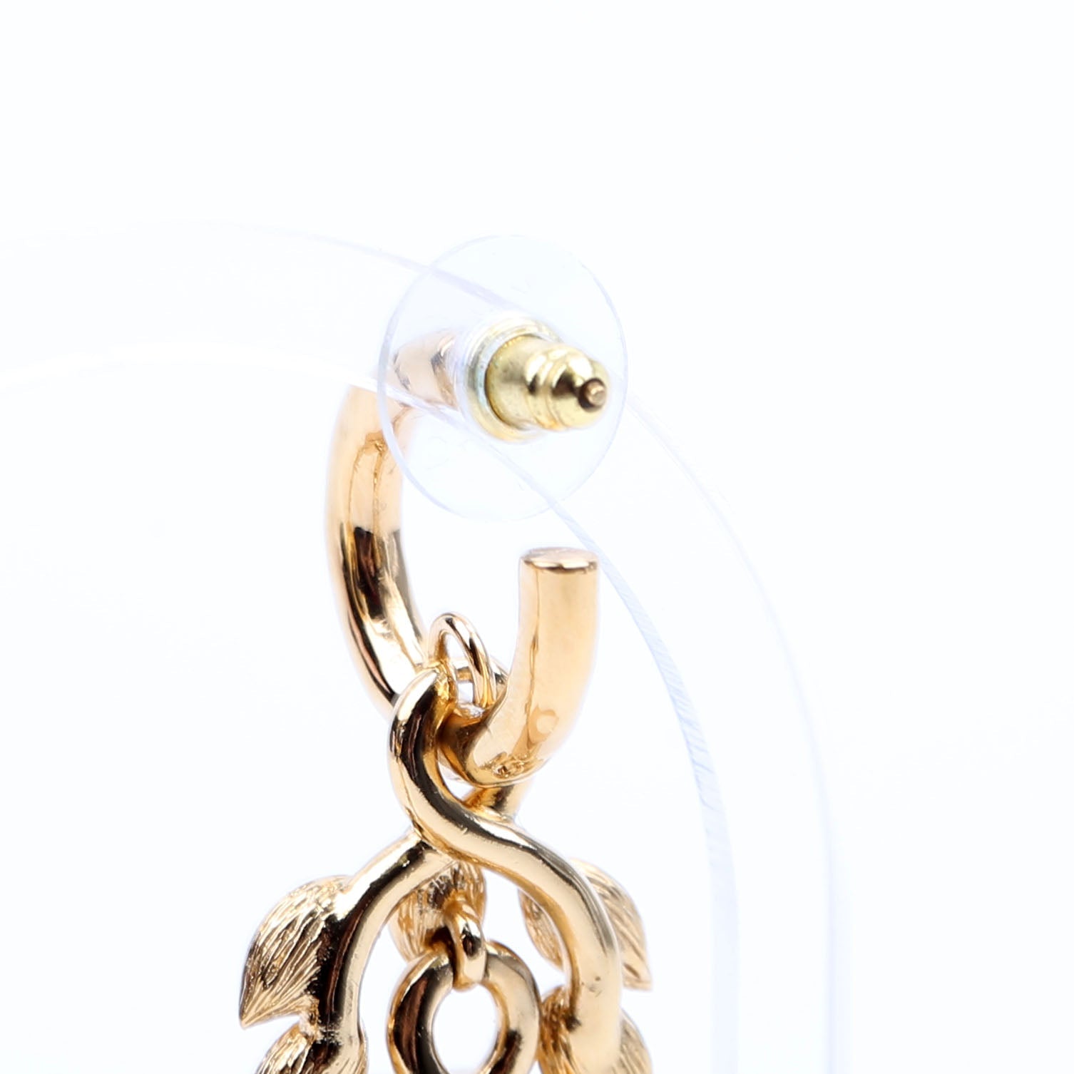 CC Crystal Leaf Drop Hoop Earrings Gold