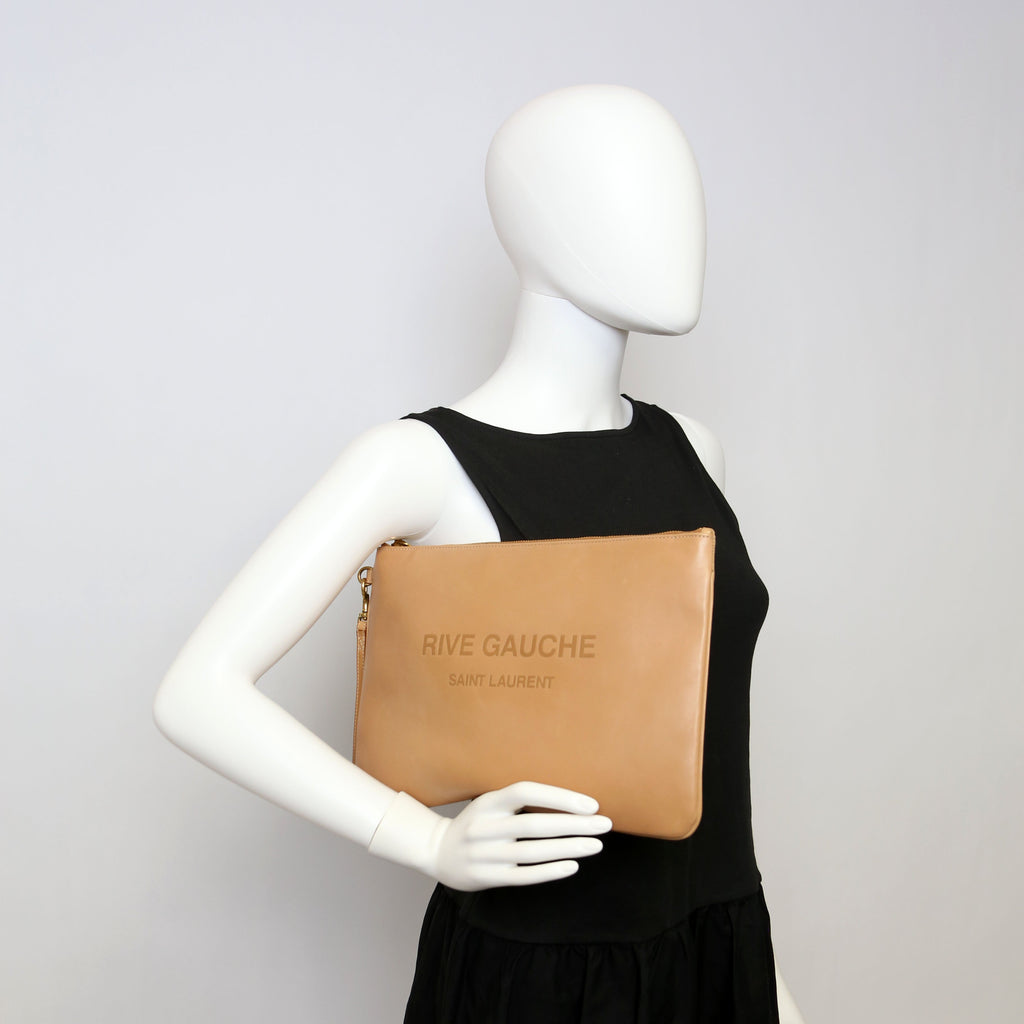 581369 Rive Gauche Calfskin Pouch Tan