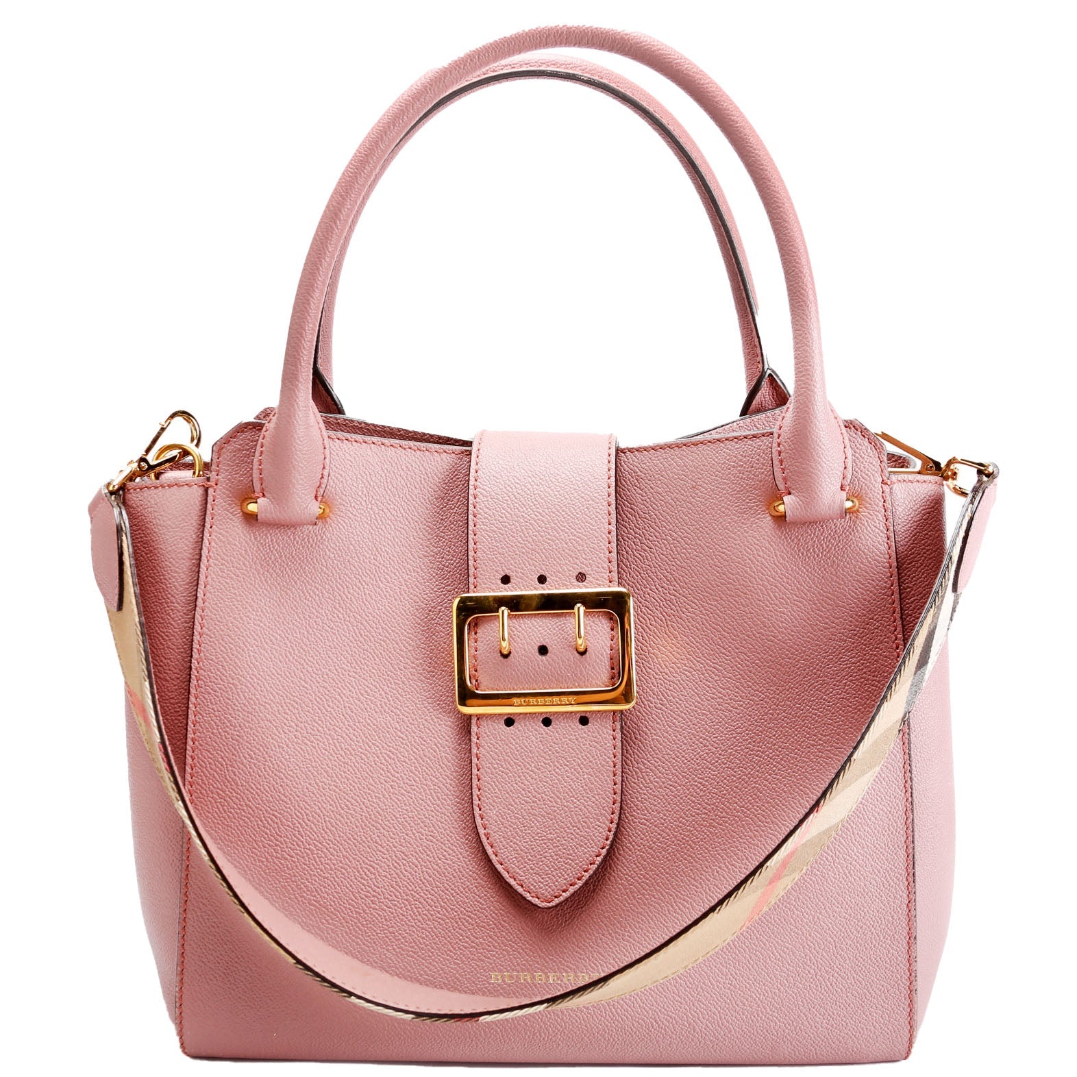 Grained Calfskin Buckle Tote Mauve