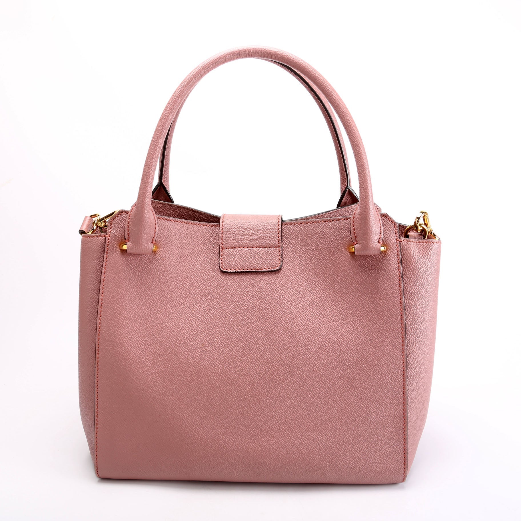 Grained Calfskin Buckle Tote Mauve