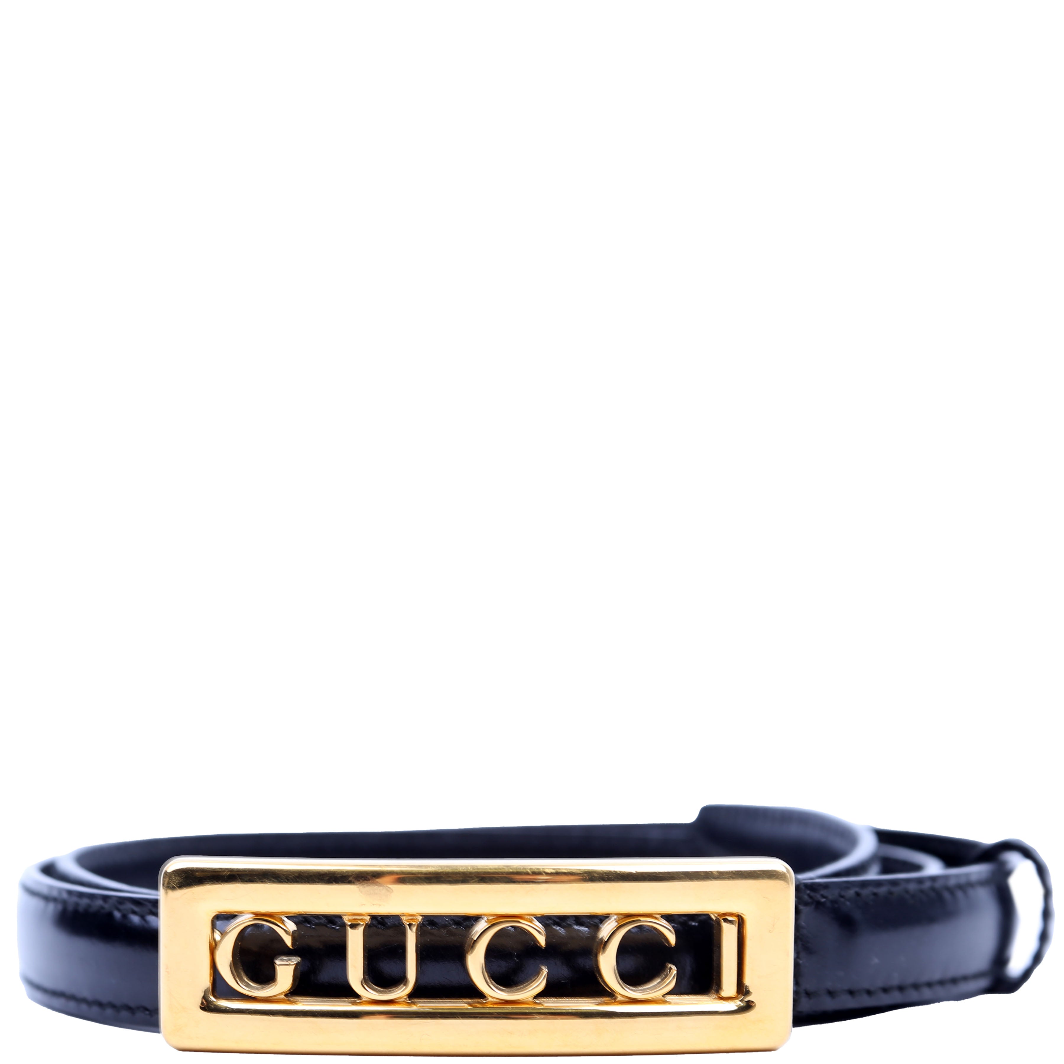 037.194 'Gucci' Logo Buckle Thin Vintage Size 70/28 Black