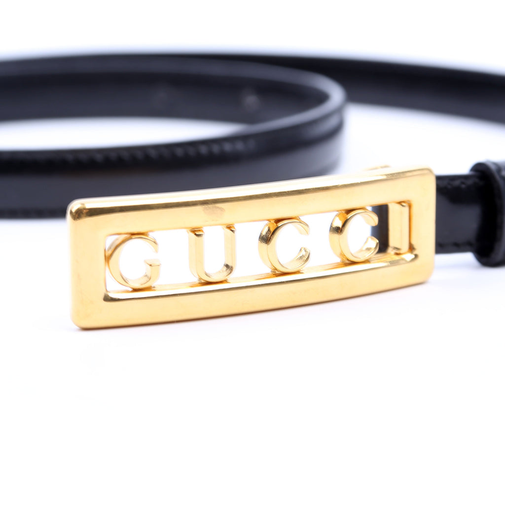 037.194 'Gucci' Logo Buckle Thin Vintage Size 70/28 Black
