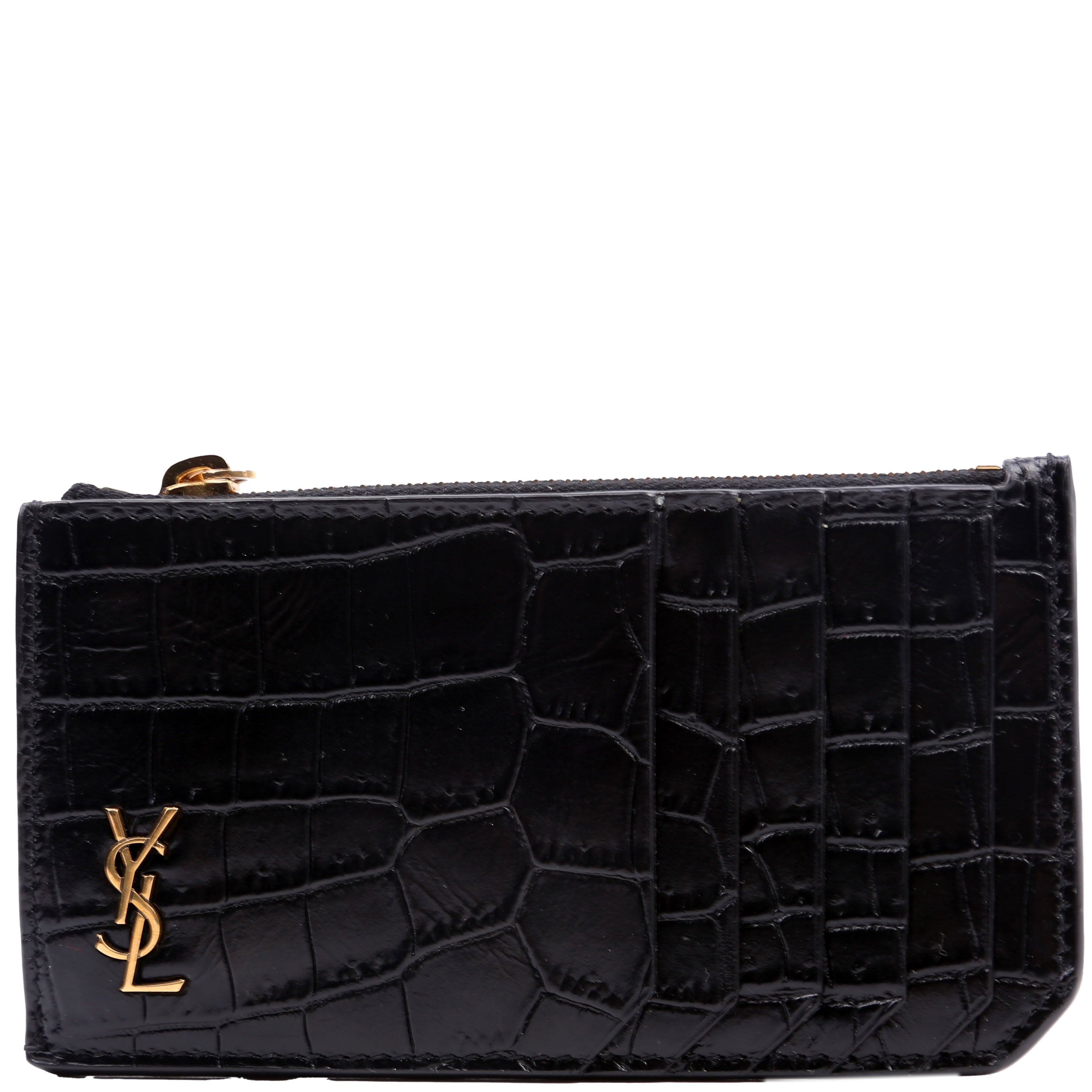 Tiny Cassandra Fragmetns Zip Card Case Croc Embossed Black